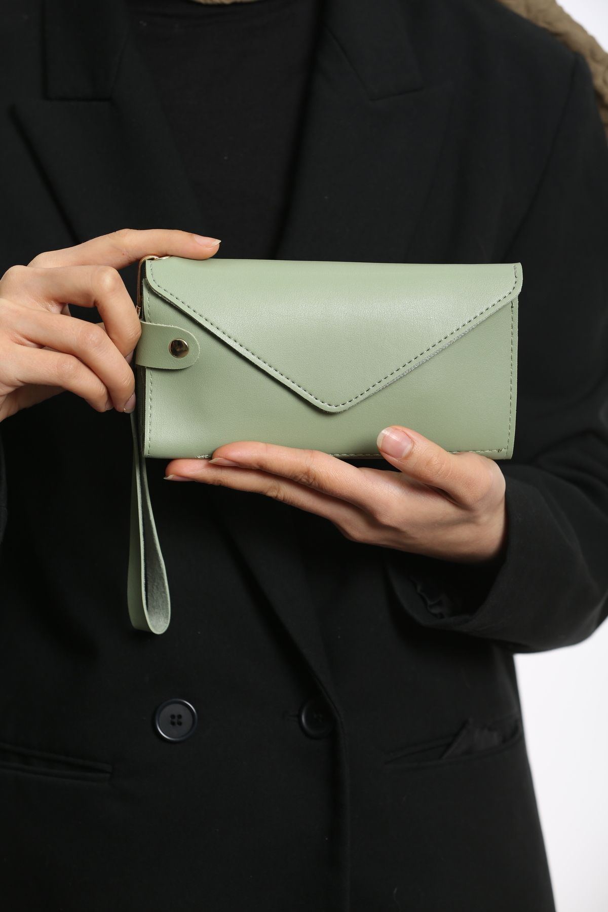Blatoune Polo Envelope Telefon Ve Bozuk Para Bölmeli Zarf Model Zarif Çağla Kadın Cüzdan El Çantası