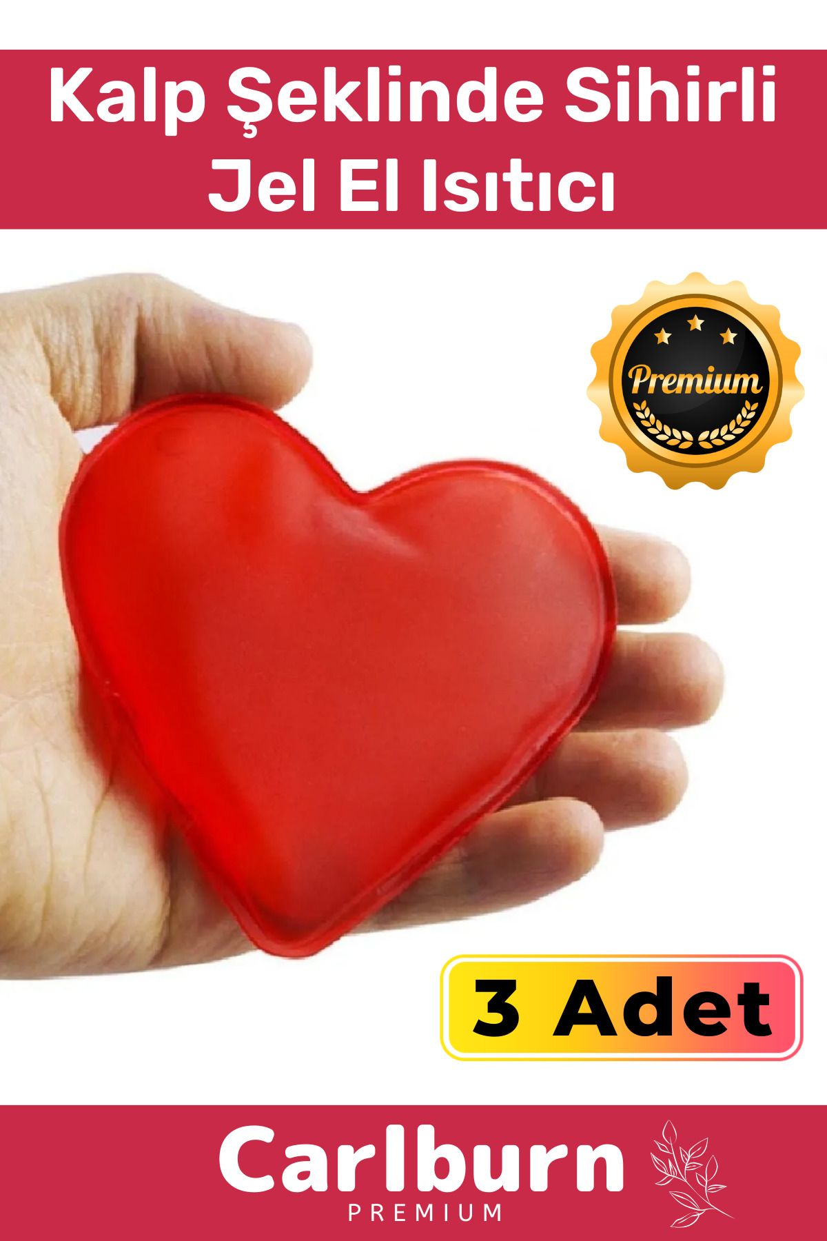 Carlburn Premium Özel Üretim Kalp Şeklinde El Isıtıcısı Sihirli Jel Isıtıcı Torba Kalpli Cep Sobası 3'lü Set