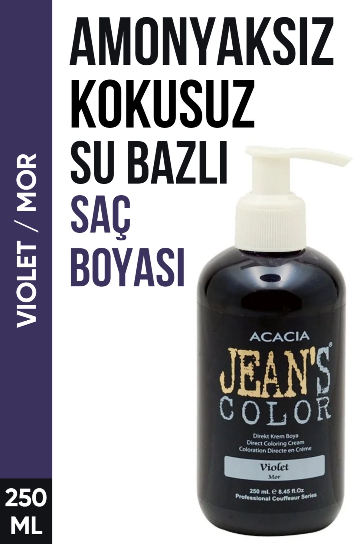 jeans color Amonyaksız Mor Renkli Saç Boyası 250 Ml Kokusuz Su Bazlı Violet Hair Dye
