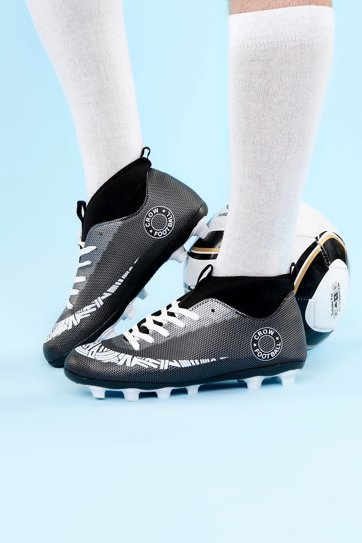 AYN-Shoes Siyah-Beyaz Super Mercury Bilekli Çoraplı Krampon Futbol Ayakkabısı