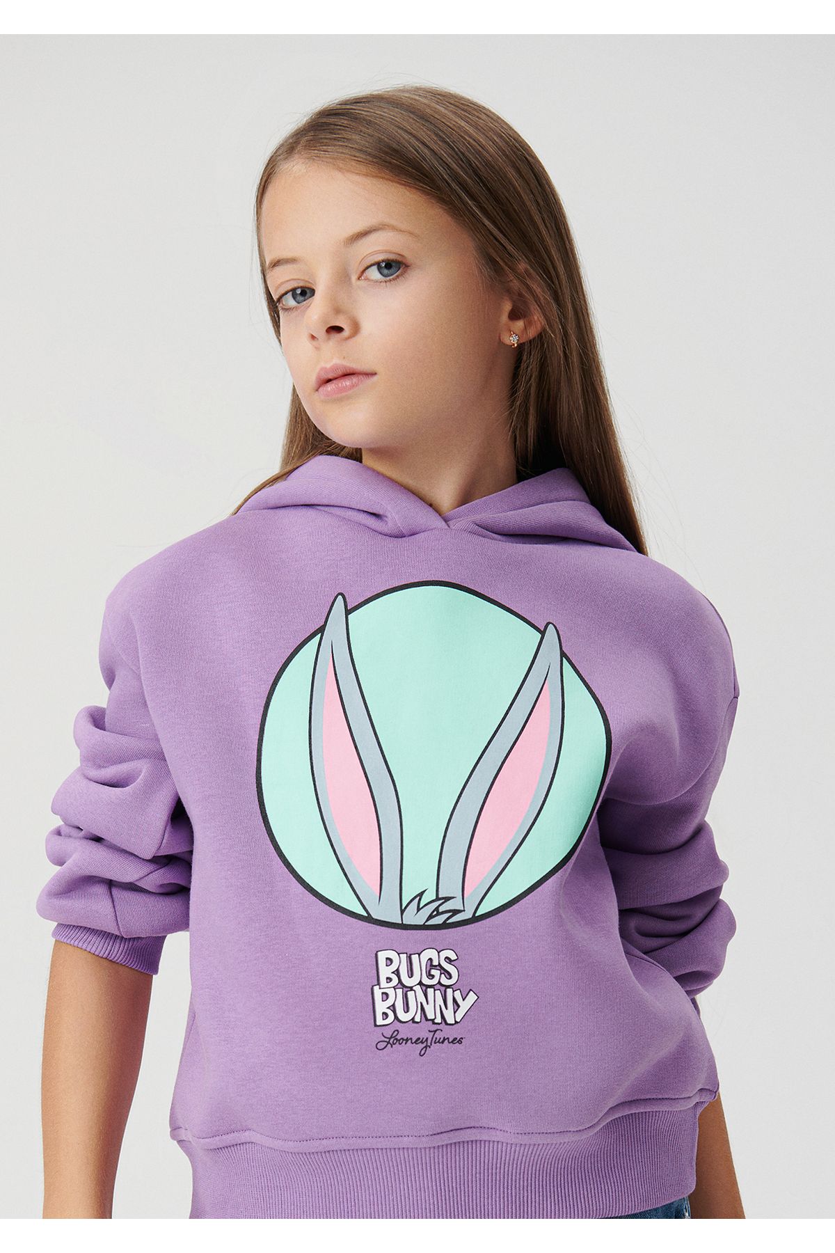 Mavi Bugs Bunny Baskılı Kapüşonlu Mor Sweatshirt 7S10012-70586