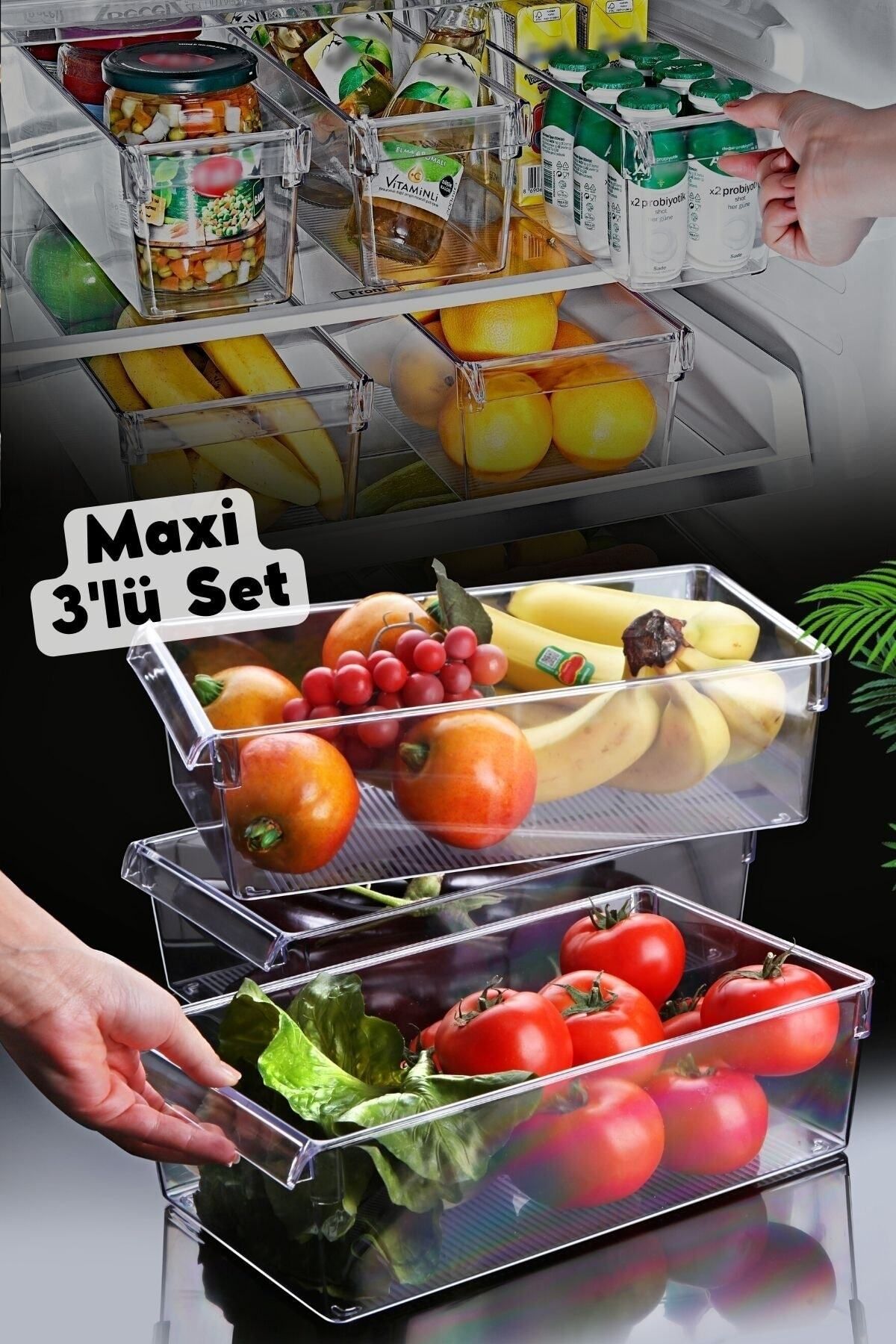 Nandy Home Maxi Tall Clear Buzdolabı & Dolap Içi Düzenleyici Organizer 3 Adet