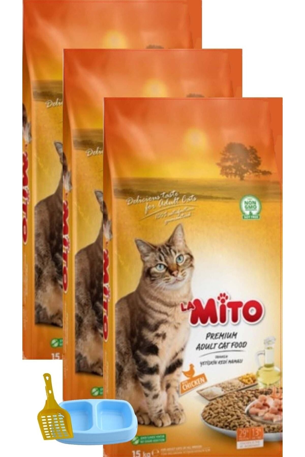 Mito Adult Cat Tavuklu Yetişkin Kedi Maması 1 Kg X 3 Adet + Kürek + Mamalık