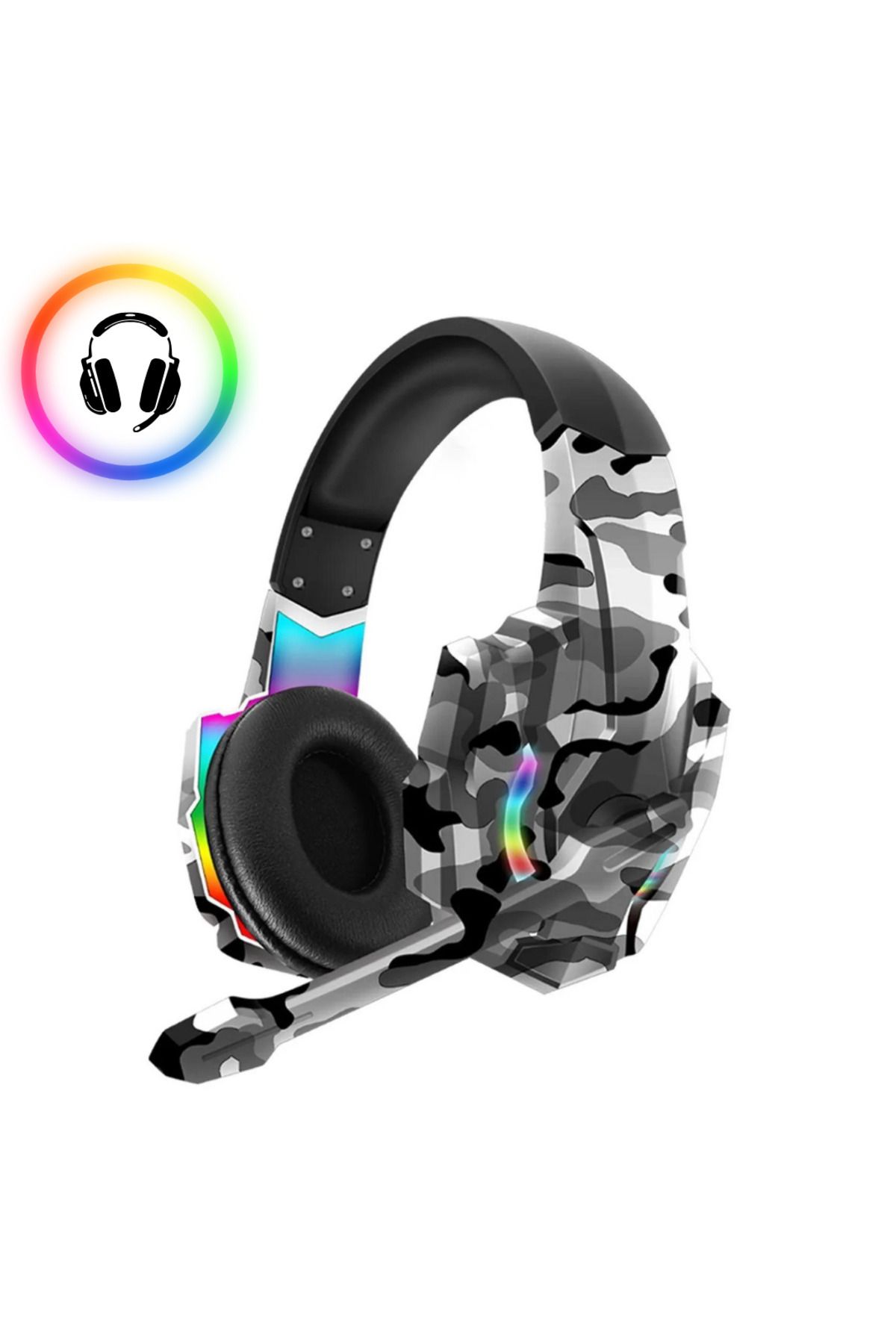 CROW'S TECH Rainwork -G9600 Stereo Rgb Gaming Oyuncu Mikrofonlu Kulaklık Kamuflaj Renkli Işıklı