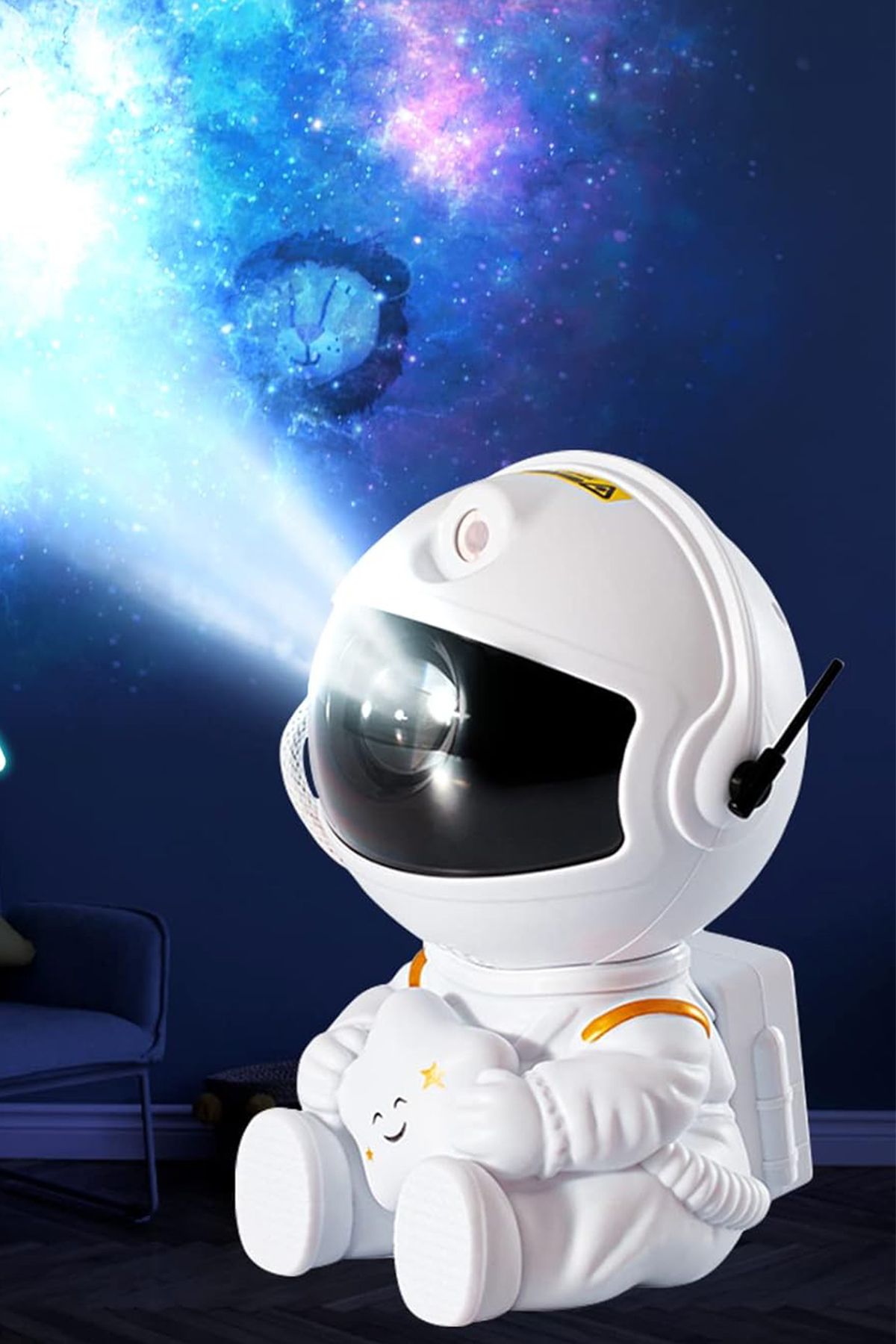 KRİZANTEM Astronot Bulutsüsü Ay Tavan Gökyüzü Projektör 3d Gece Lambası Kumandalı Çocuk Oda Balkon Kamp