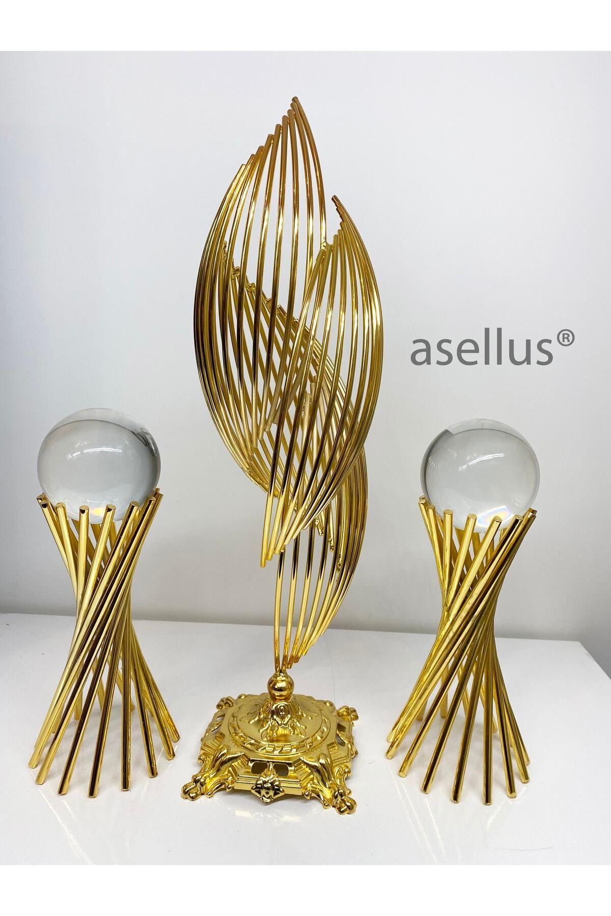 asellus 3'lü Set: Şık Metal Tasarımlı 2 Burgulu Ve 1 Helezon Dekorasyon Objesi, Hediyelik Lüks Ev Dekorasyon