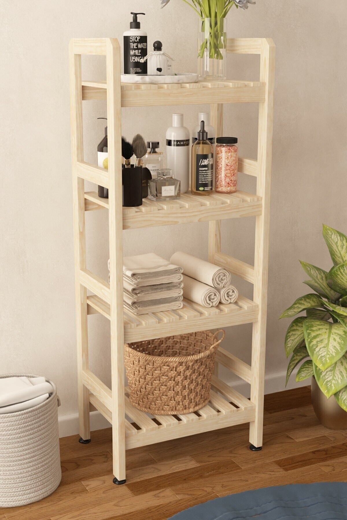 Minimal Wood Store Ahşap Banyo Dolabı 4 Katlı Havluluk 114x45x30 Cm