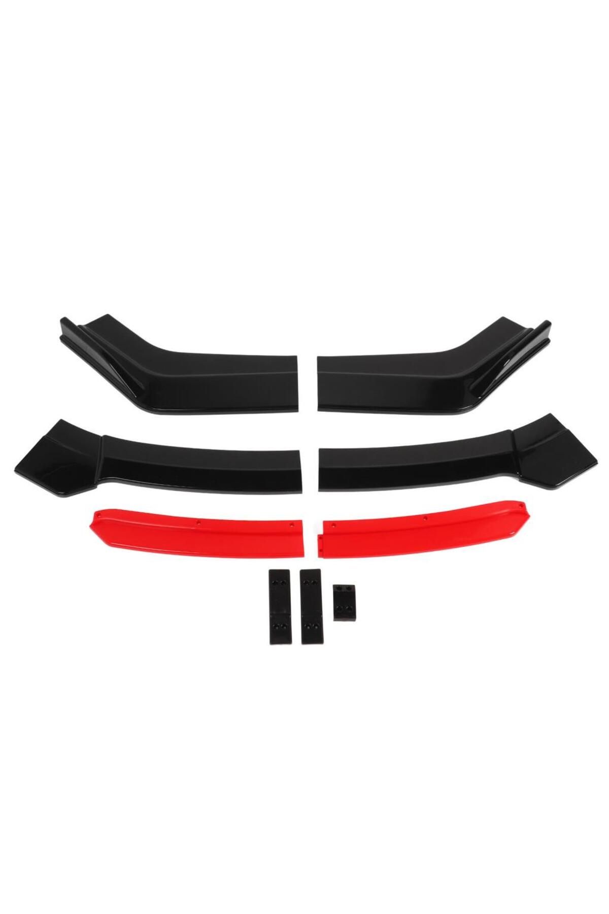 Techmaster 6 Parça Universal Araç Oto Ön Tampon Lip Tampon Eki Piano Black Kırmızı