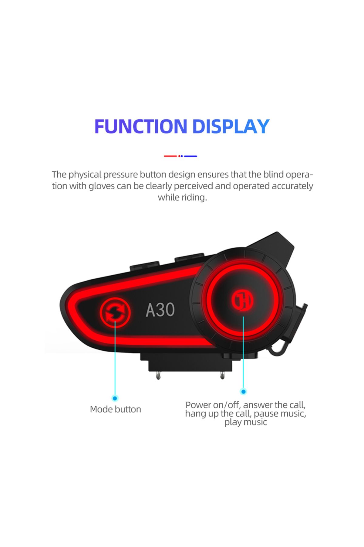 Zoli A30 Bluetooth Kask Kulaklık Intercom, 2800mAh Pil , Bluetooth 5.2, Su Geçirmez,3 Led Fonskiyonlu