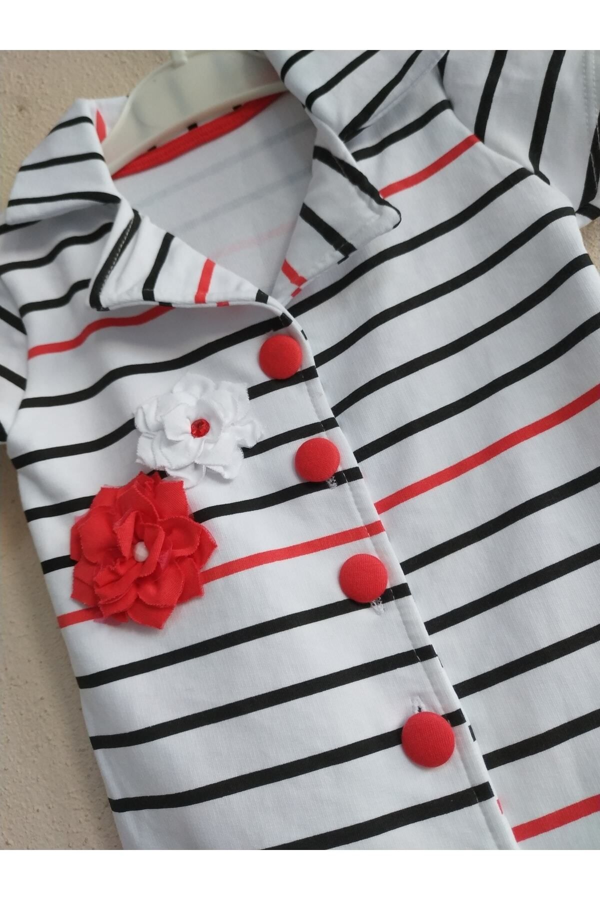 Wogi Beyaz Çizgili Düğmeli Kız Bebek & Çocuk Bluzu 6 Ay 3 Yaş Arası