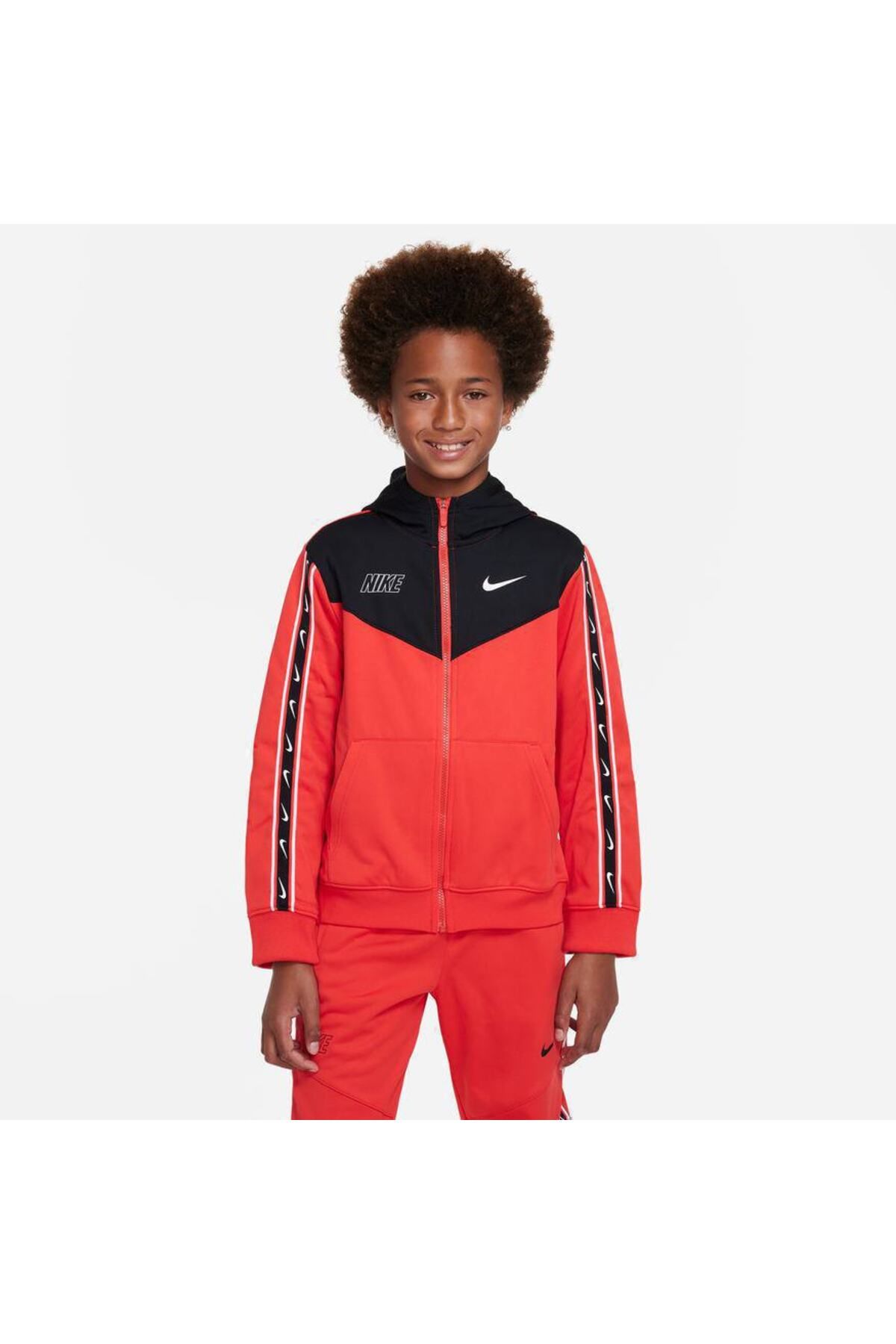 Nike Sportswear Repeat Full-Zip Hoodie Çocuk Kırmızı Sweatshirt DZ5622-696