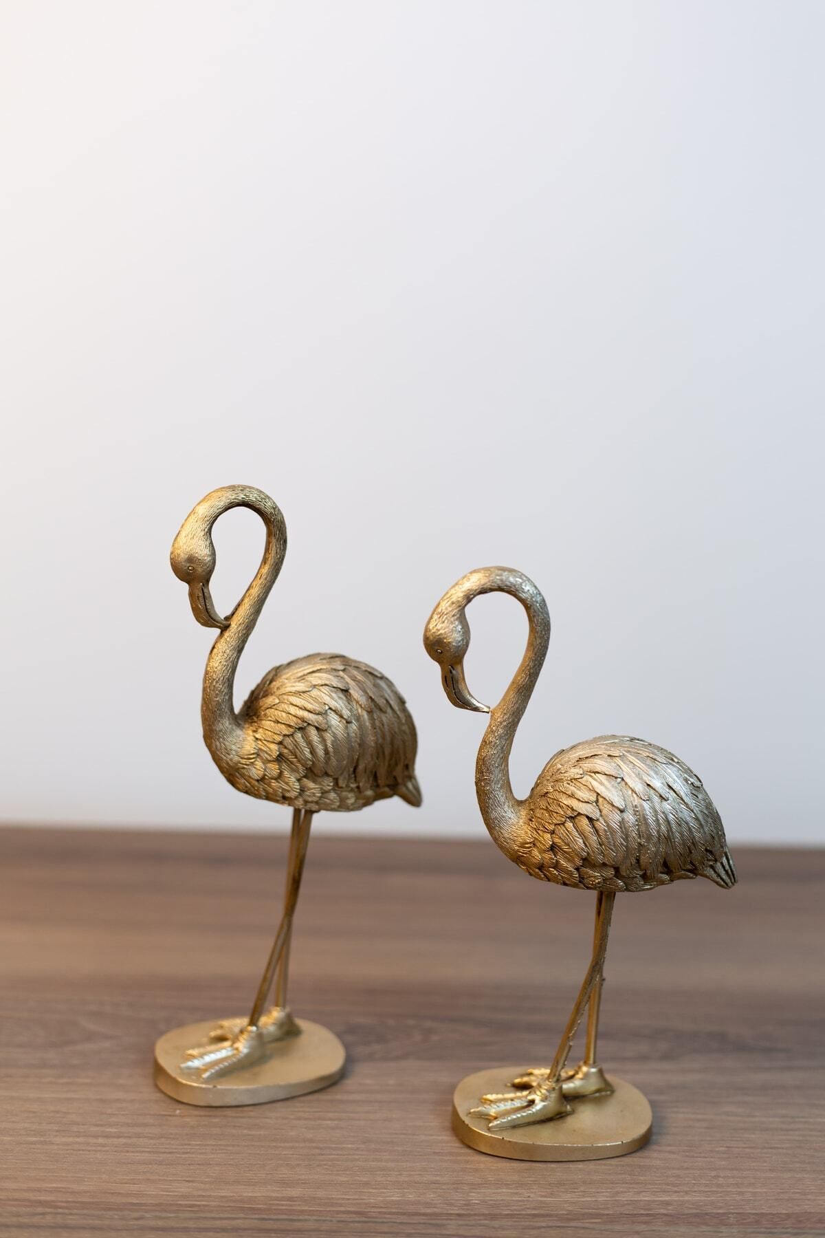 Gloriys Home & Decor Polyester 2'li Gold Flamingo Dekoratif Hediyelik Eşya Biblosu