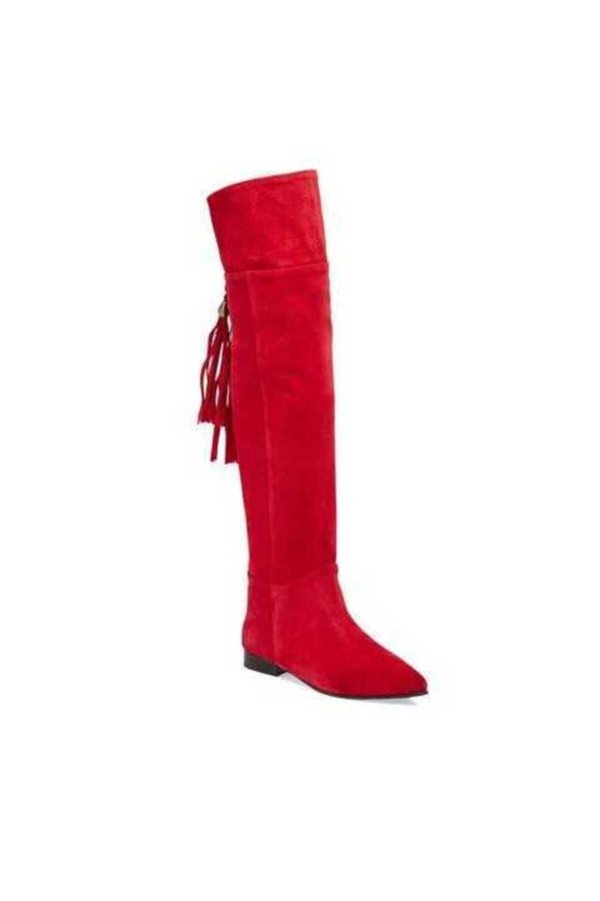 Tergan Kırmızı Süet Deri Kadın Klasik Çizme - K23K1CM66989-B78