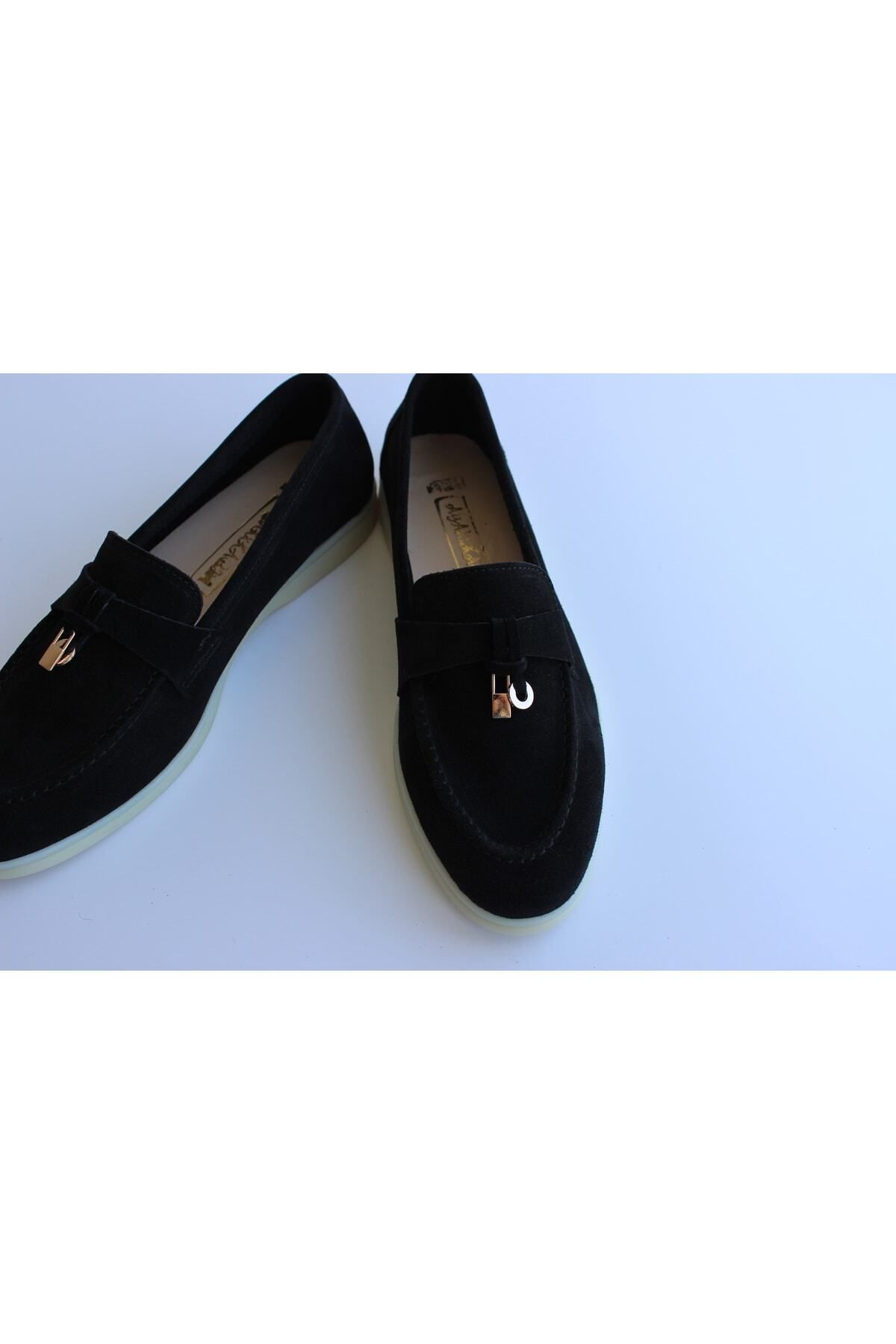 AYAK&KABIM Hakiki Deri Siyah Günlük Kadın Ayakkabı Loafer Makosen