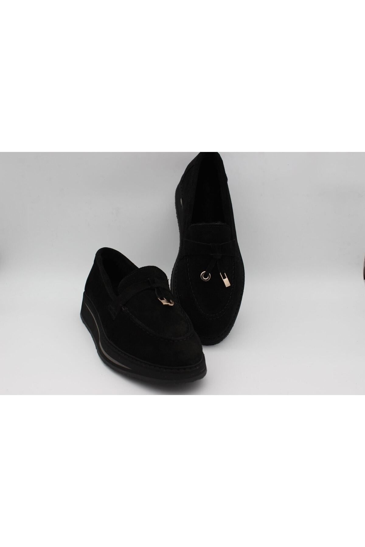 AYAK&KABIM Hakiki Deri Siyah Kadın Ayakkabı Loafer Makosen Deri Günlük Tokalı Krklüloafer-252501