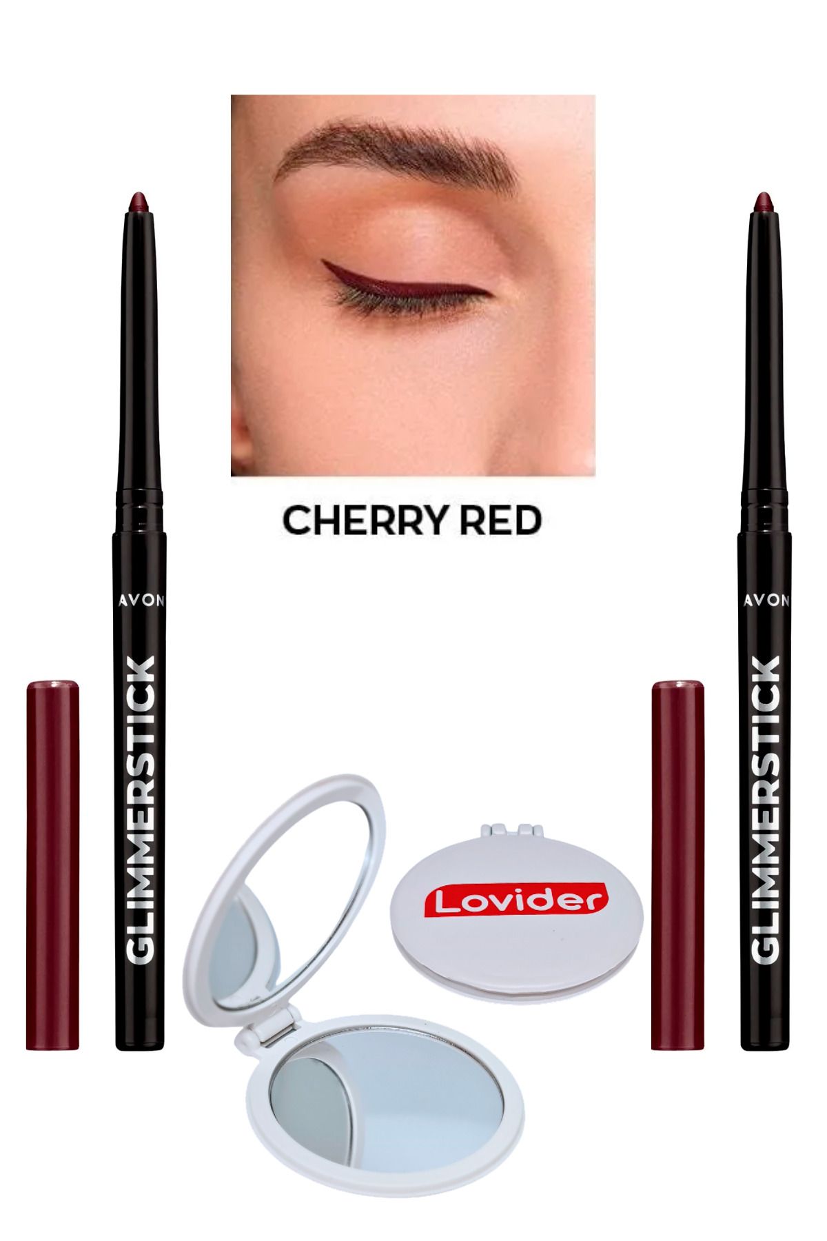 Avon Glimmersticks Asansörlü Göz Kalemi Cherry Red 2'li + Lovider Cep Aynası Hediye
