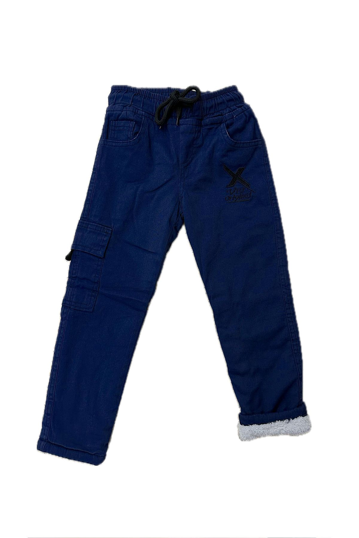 NİNYS BABY Beli Lastikli Kışlık Polar Welsoft Nakışlı Çocuk Pantolonu & Kargo Cepli Erkek/Çocuk