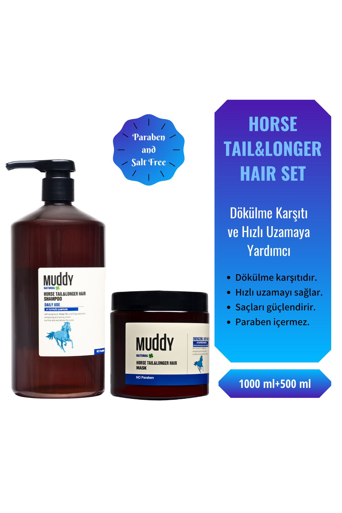 Muddy Horse Taıl&longer Haır Shampoo 1000 ml 500 ml Maske