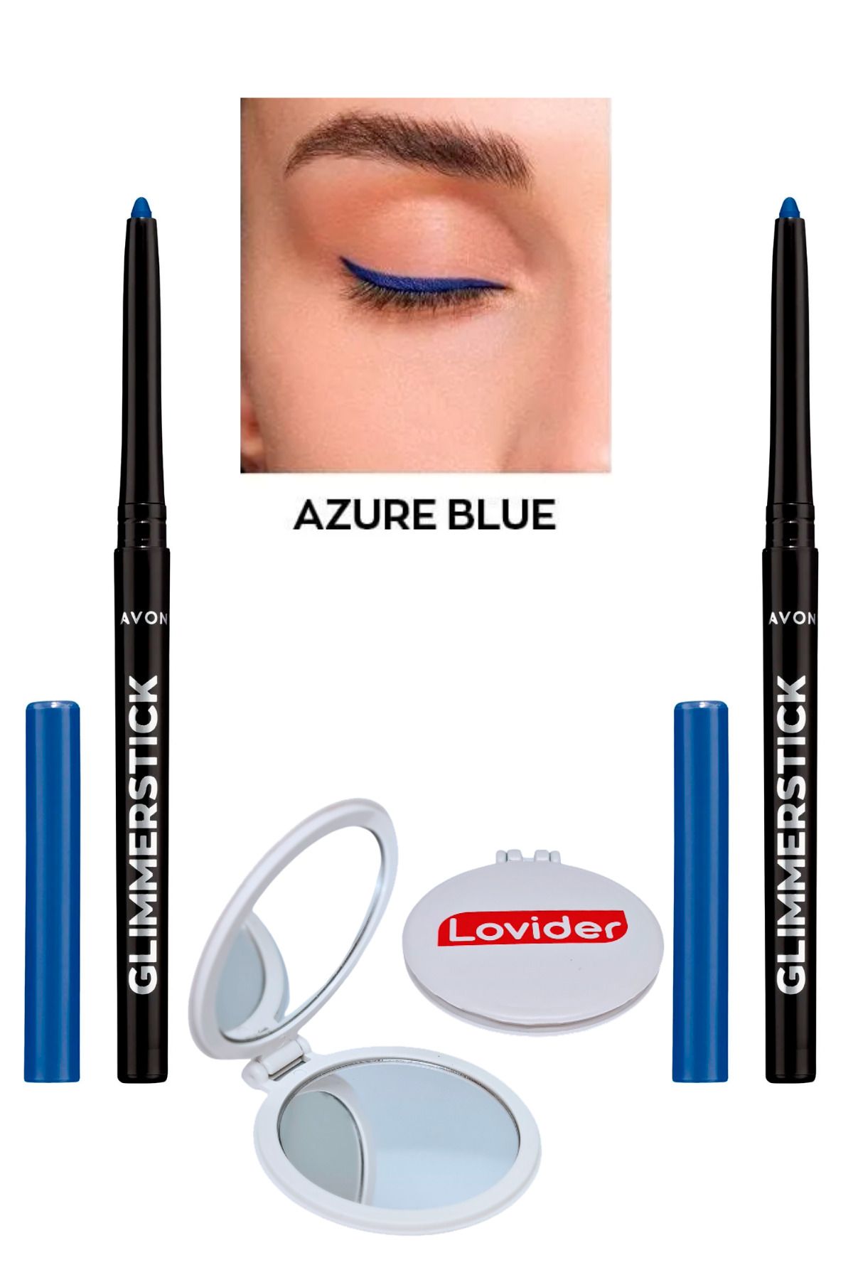 Avon Glimmersticks Asansörlü Göz Kalemi Azure Blue 2'li + Lovider Cep Aynası Hediye