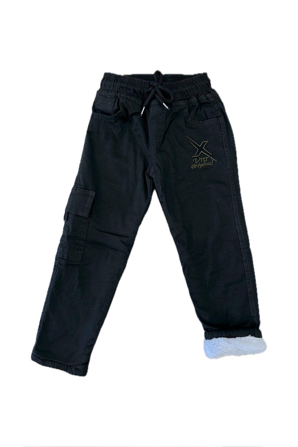 NİNYS BABY Beli Lastikli Kışlık Polar Welsoft Nakışlı Çocuk Pantolonu & Kargo Cepli Erkek/Çocuk