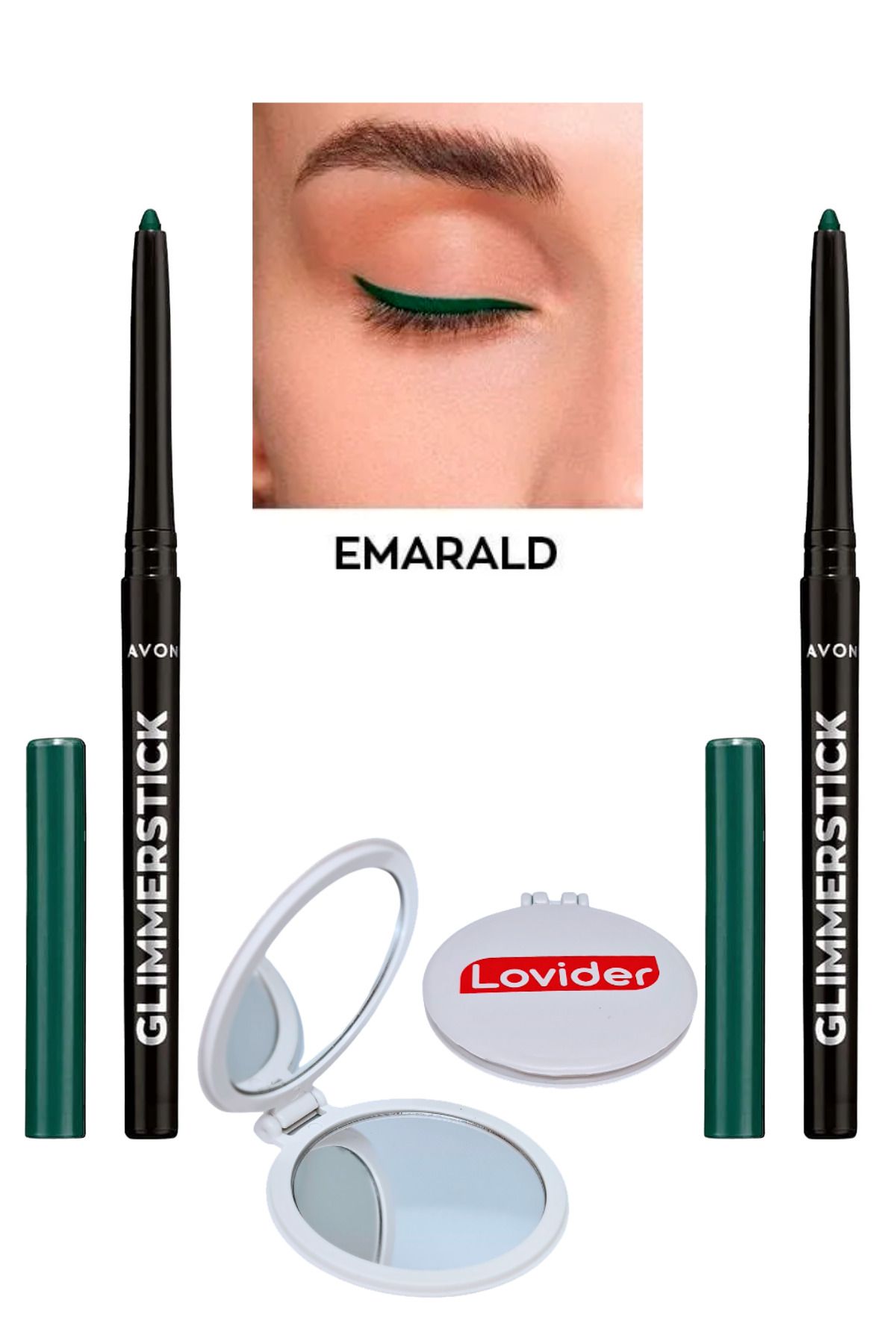 Avon Glimmersticks Asansörlü Göz Kalemi Emerald 2'li + Lovider Cep Aynası Hediye