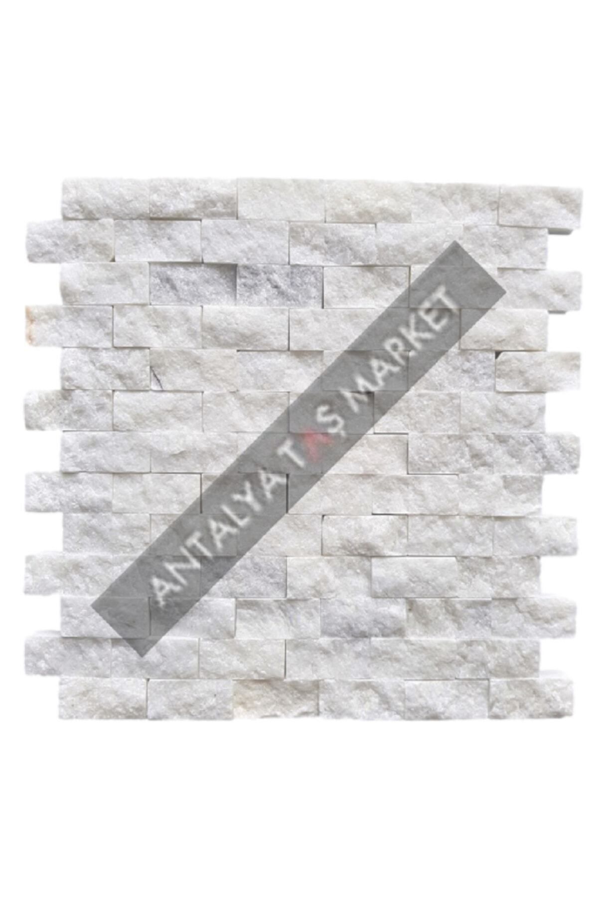 ANTALYA TAŞ MARKET Simli Beyaz Fileli 2,5x5 Cm Patlatma Taş Duvar Kaplaması