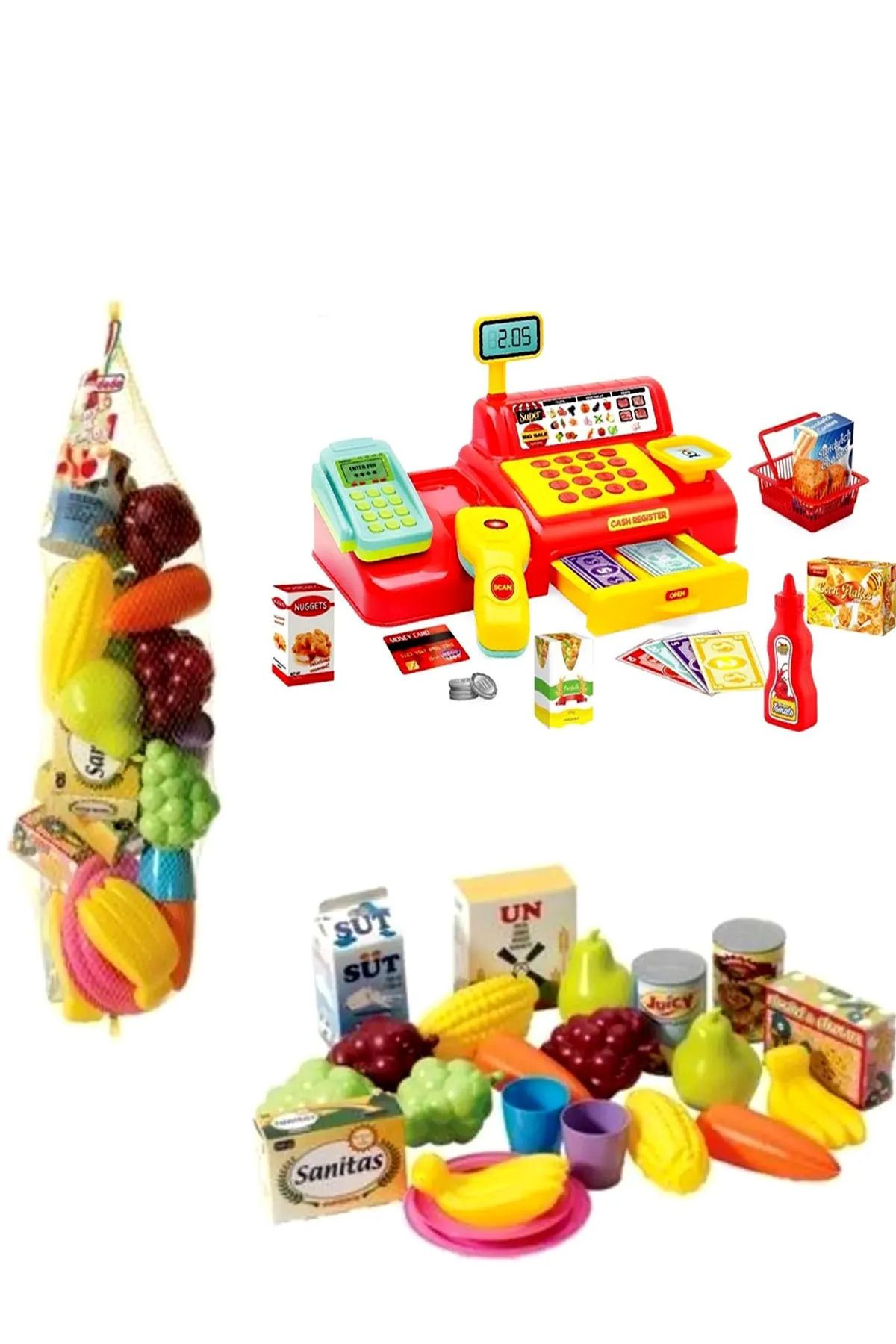 Depomiks Avm Süper Market Yazar Kasası ve Filede Oyuncak Meyveler Oyuncak Oyun Seti Set