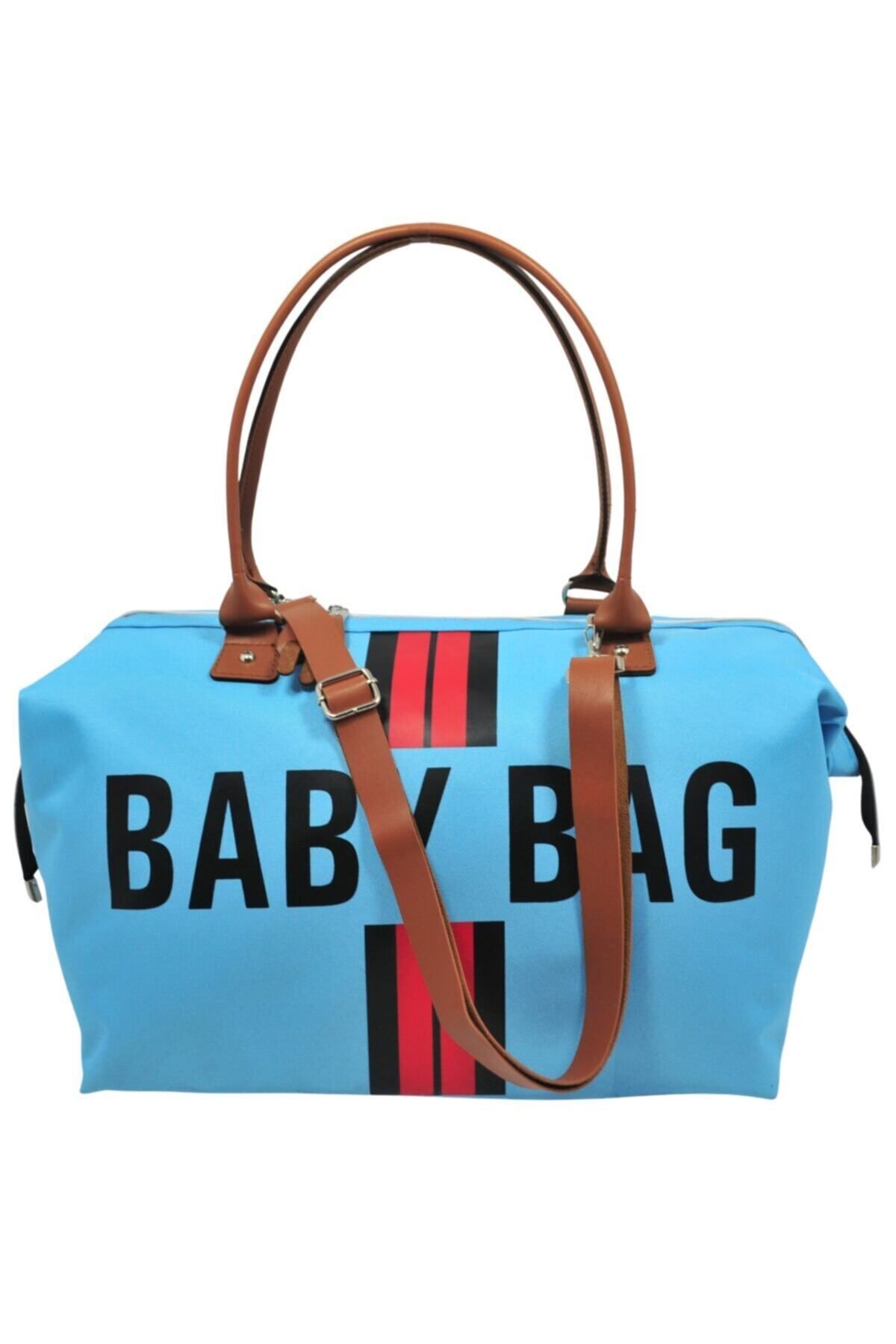 Babysi Baby Bag Tasarım Çizgili Mavi Anne Bebek Bakım Ve Kadın Çantası