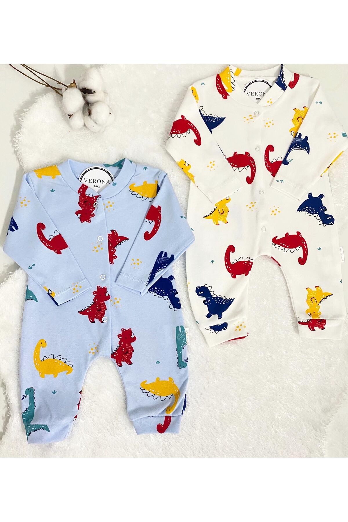 VERONA TARZ Erkek Bebek Ayıcık Desenli 2li Tulum Takımı Yenidoğan Kıyafeti