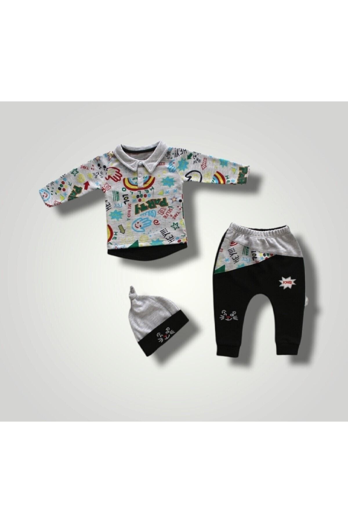 Tomuycuk 3lü Siyah Erkek Bebek Takım 3-6-9-12 Ay Bebek Takımları Kıyafetleri Bebek Giyim Hediyelik