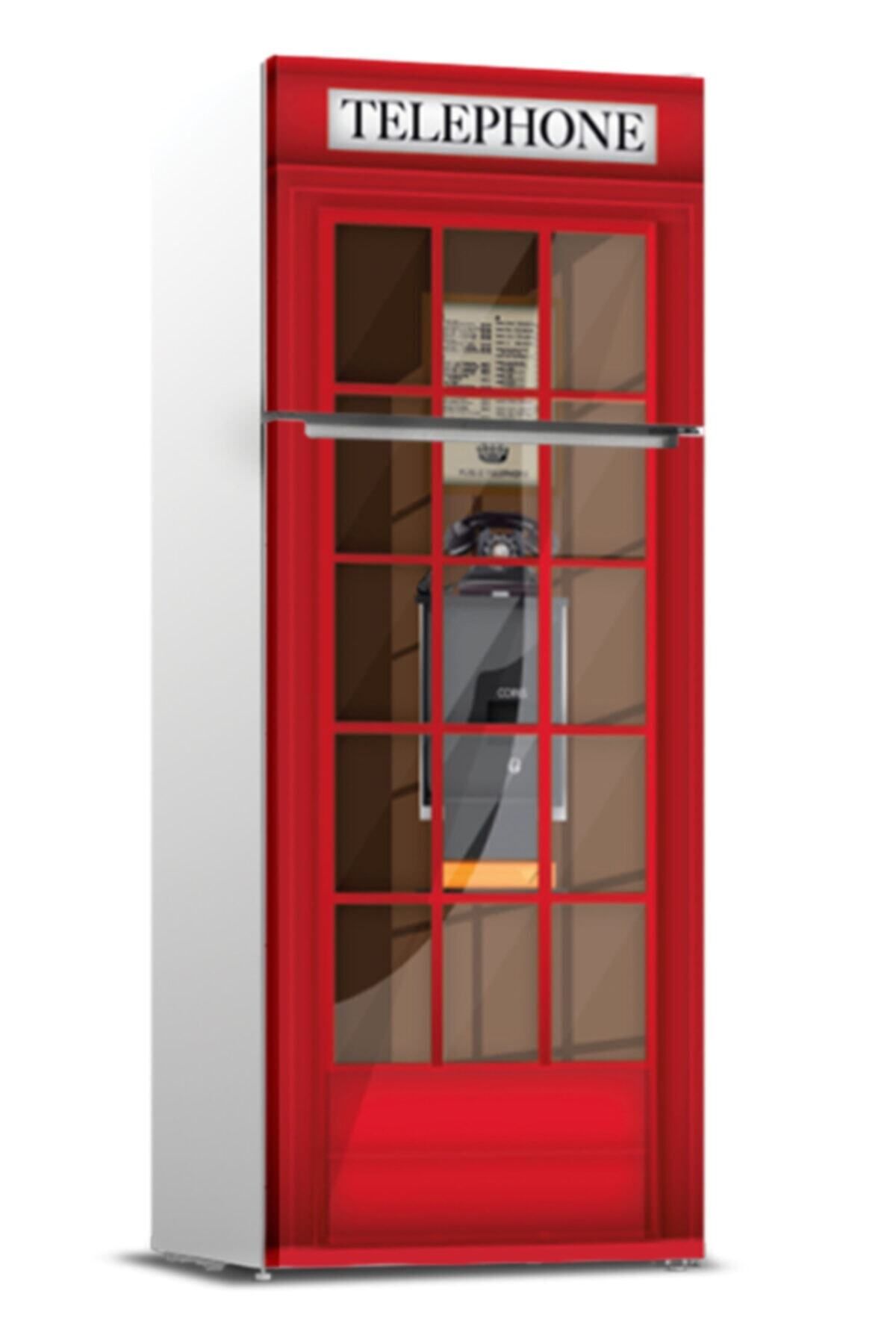 MDM Dizayn Kırmızı Telefon Kulübesi Buzdolabı Sticker