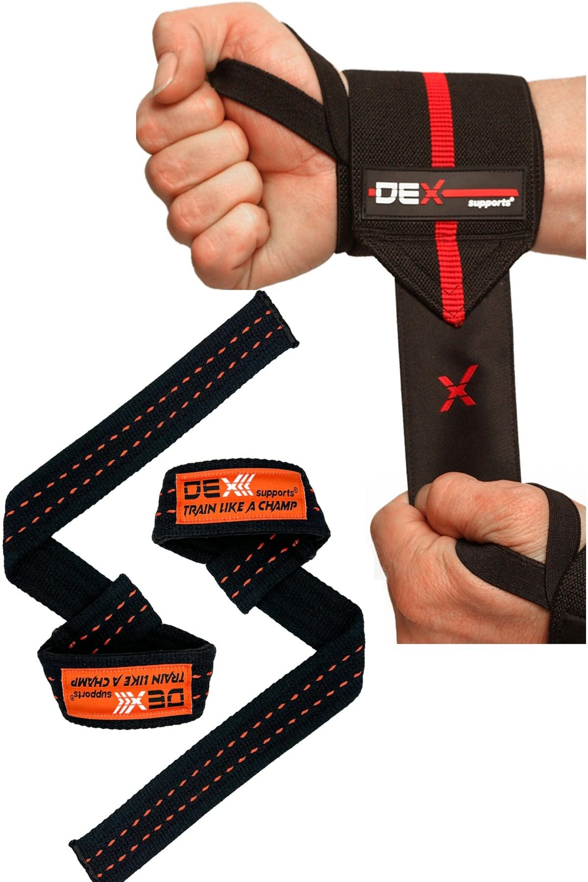Dex Supports Lasting Energy Fitness Sporcu Bilekliği Elite Wrist Wraps+Ağırlık Kaldırma Kayışı Lifting Straps Pro 2'li Paket
