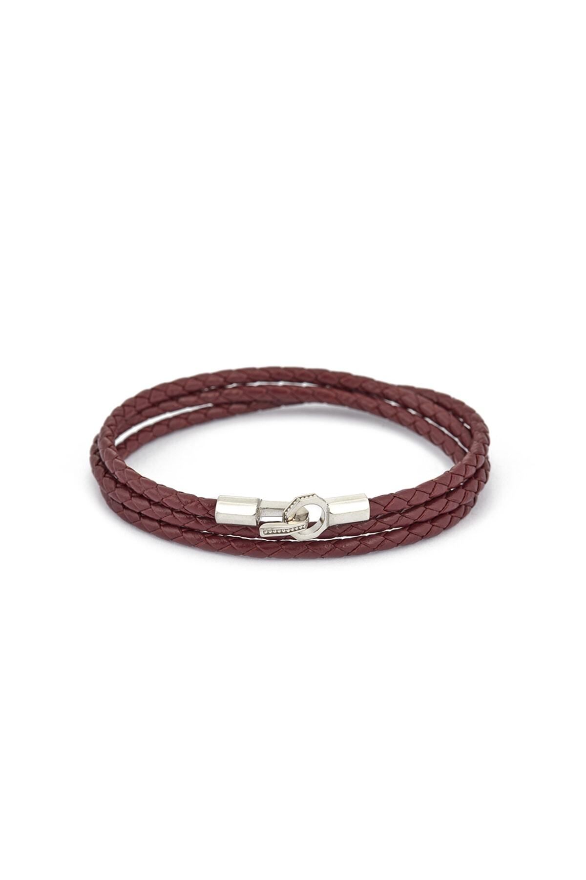 Atolyewolf Claret Red Triple Leather Bracelet In Silver