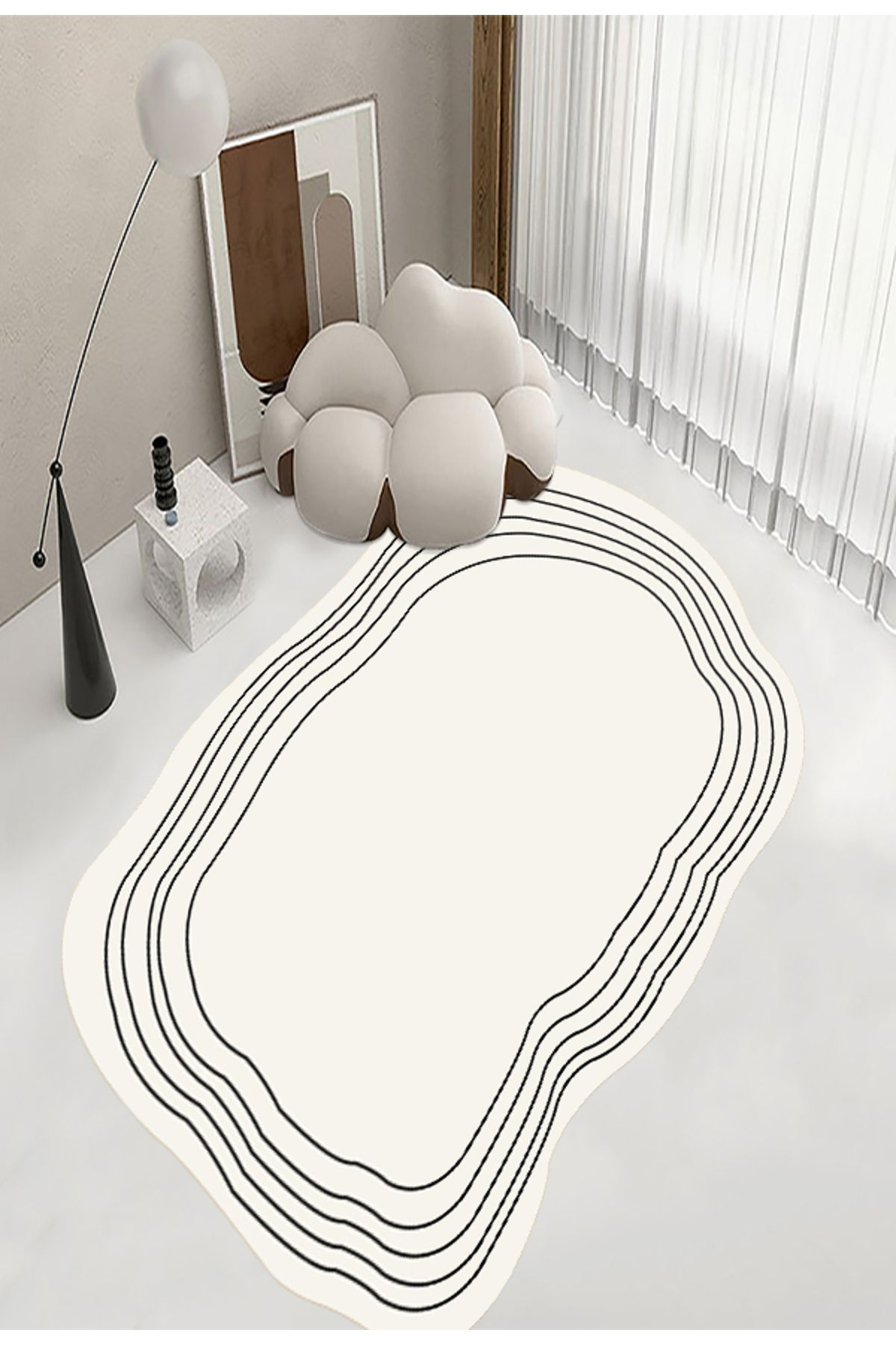 eco concept Estetik Çizgi Desen Dijital Baskı Salon Mutfak Balkon Halısı, Ev Dekorasyonu, Asimetrik Halı