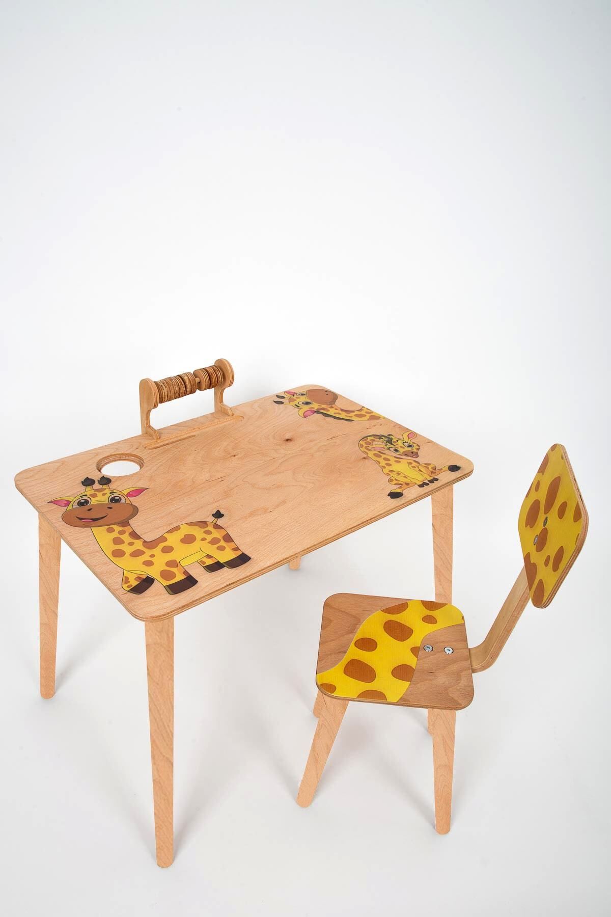 Artahşap Ahşap Zürafa Engin Çocuk Masa Sandalye Takımı Aktivite Masası Çocuk Oyun Masası Çalışma Masası