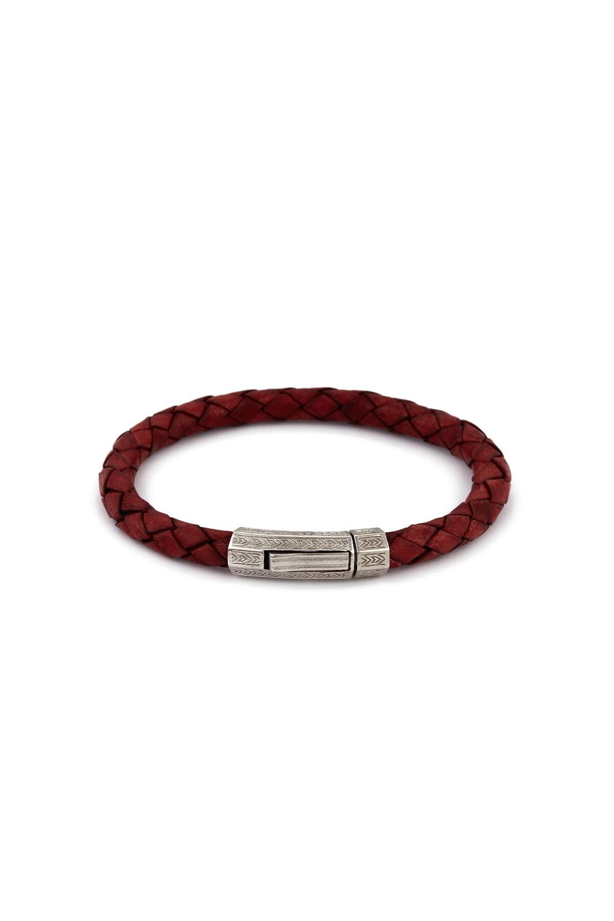 Atolyewolf Claret Red Thick Leather Bracelet In Silver