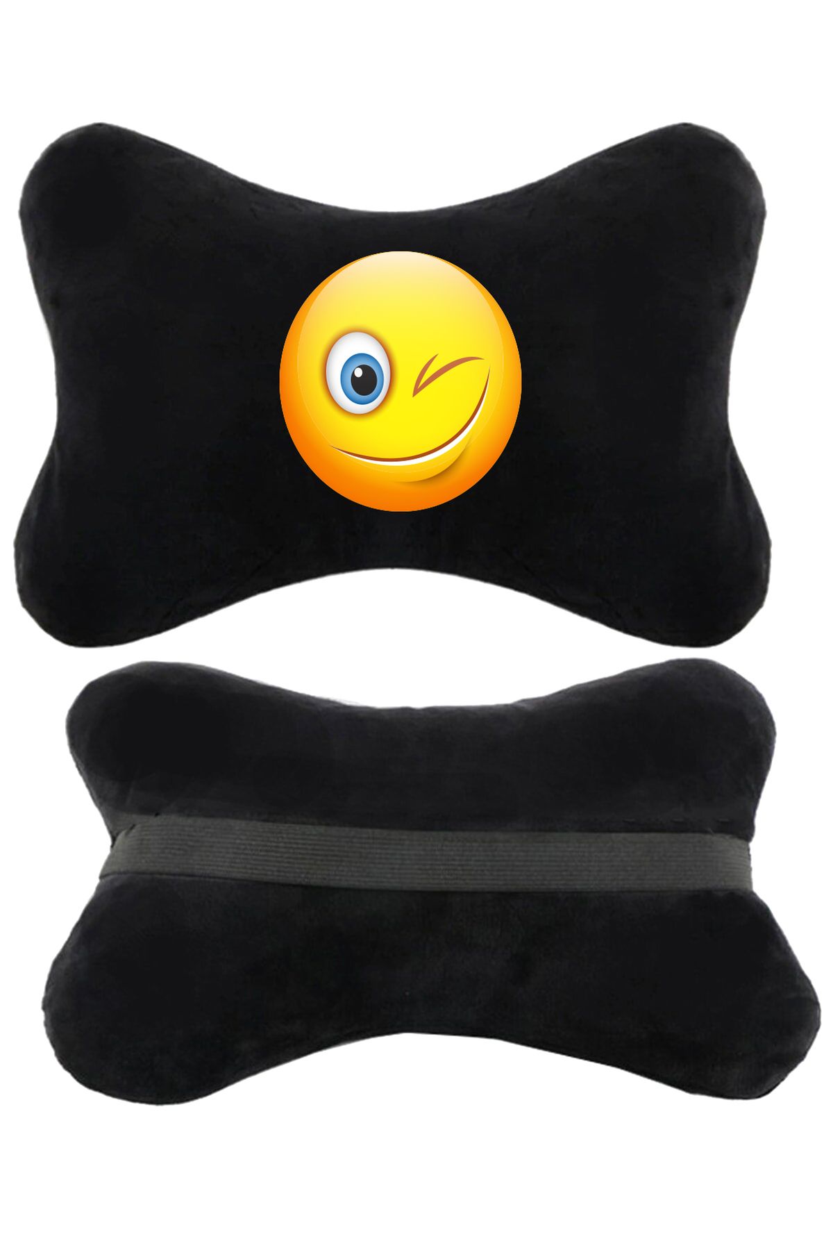 1araba1ev 2'li Set Emoji Baskılı Tüm Araçlarla Uyumlu Ortopedik Siyah Oto Boyun Yastığı -36