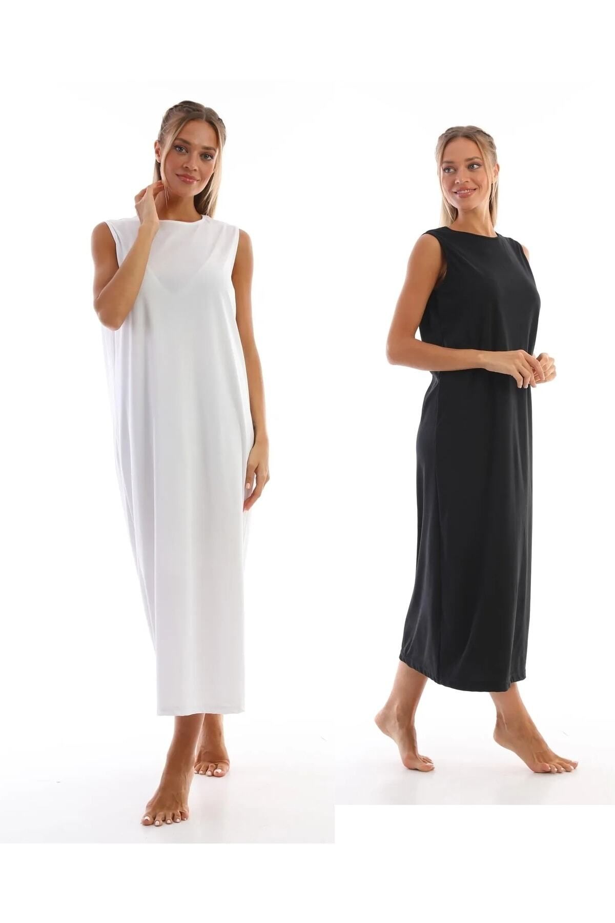 medipek Kolsuz Elbise Astarı Içlik Jupon Siyah Beyaz 2li Set