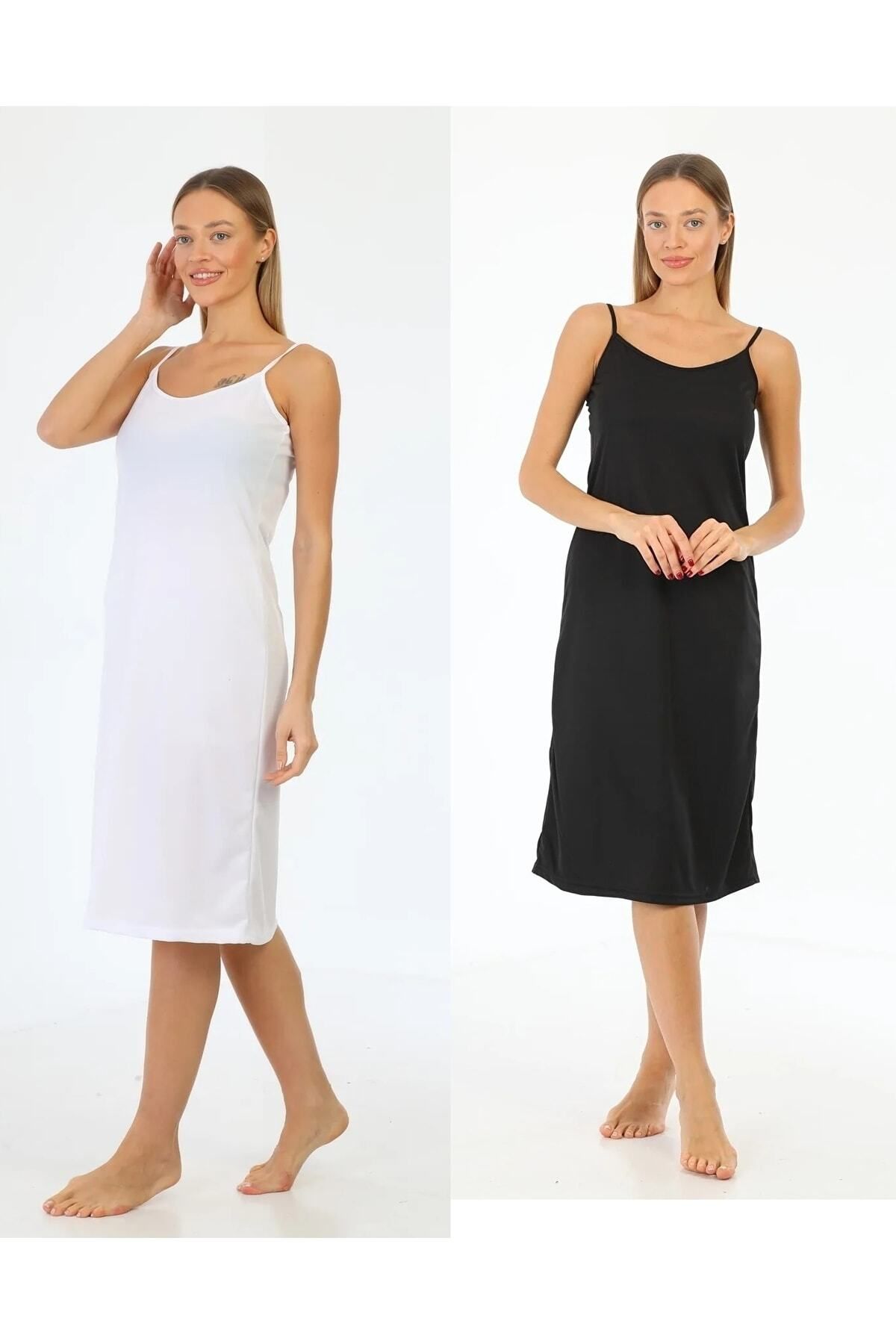 medipek Ipaskılı Elbise Astarı Içlik Jupon Siyah Beyaz 2li Set