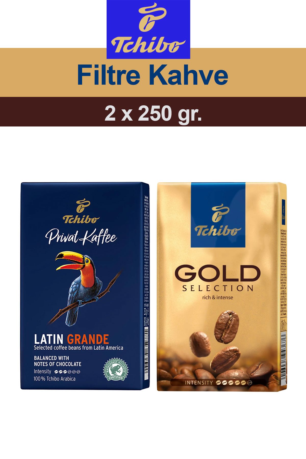 Tchibo Privat Kaffee Latin Grande ve Gold Selection Öğütülmüş Filtre Kahve 2x250 gr.