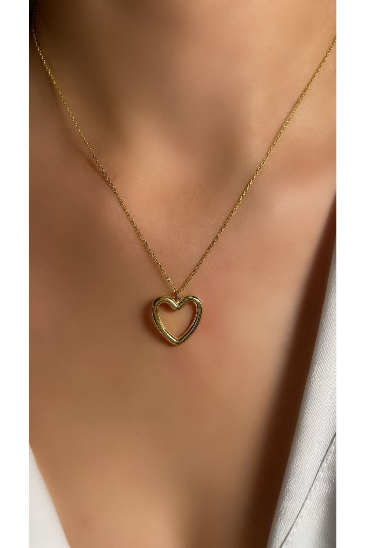 Luna Argento Altın Kaplama Minimal Boy Kalp Figürlü Taşsız 925 Ayar Gümüş Kolye