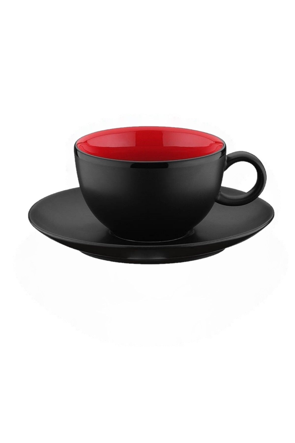 İkram Dünyası Zeugma Kahve Fıncan ve Tabağı Mat Sıyah Kırmızı 1 kişilik