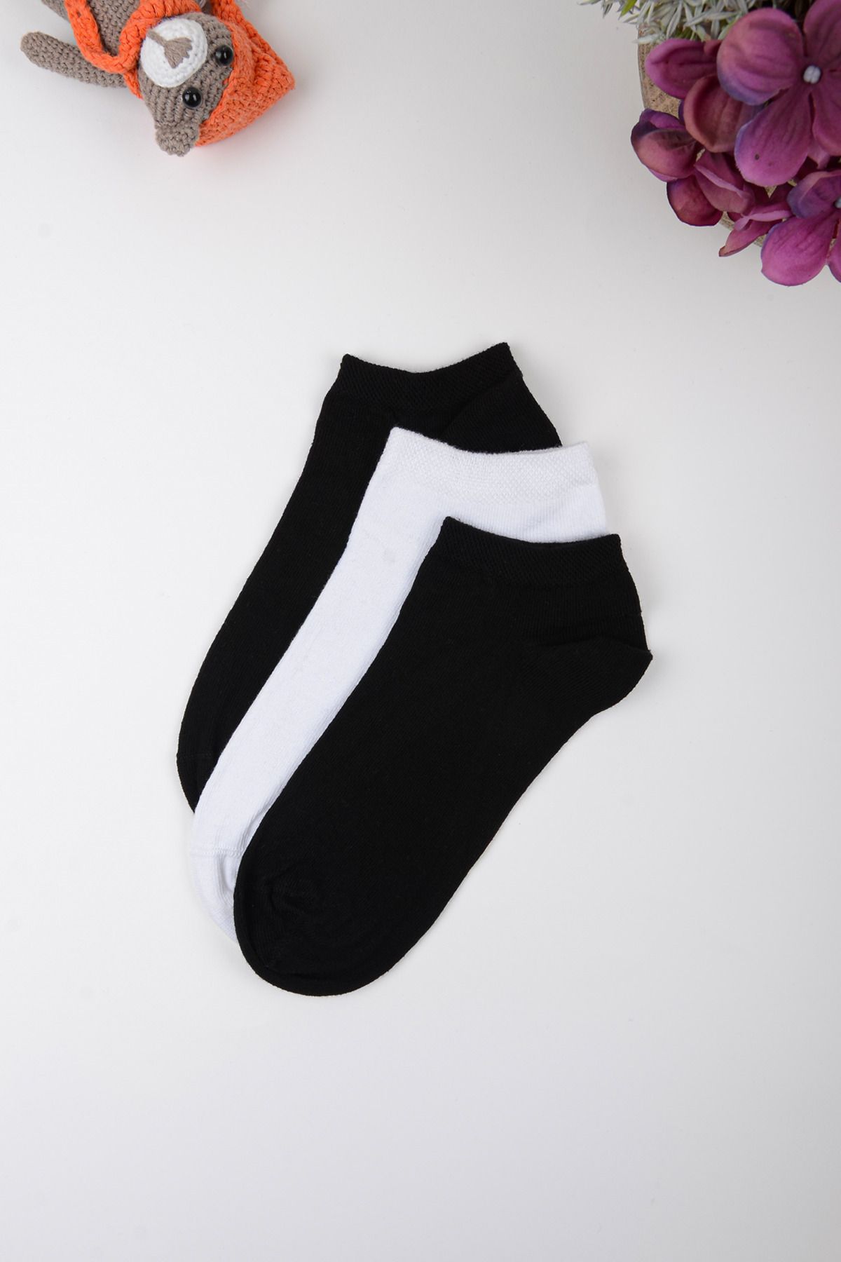 Kompedan Kadın 3lü Düz Renk Patik Çorap | 6517