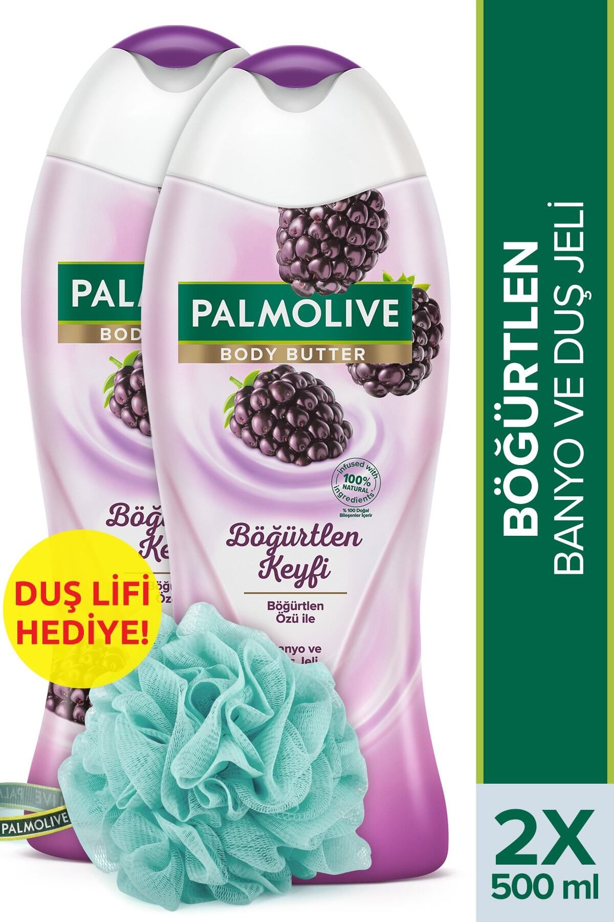 Palmolive Body Butter Böğürtlen Keyfi Banyo ve Duş Jeli 500 ml x 2 Adet + Duş Lifi Hediye