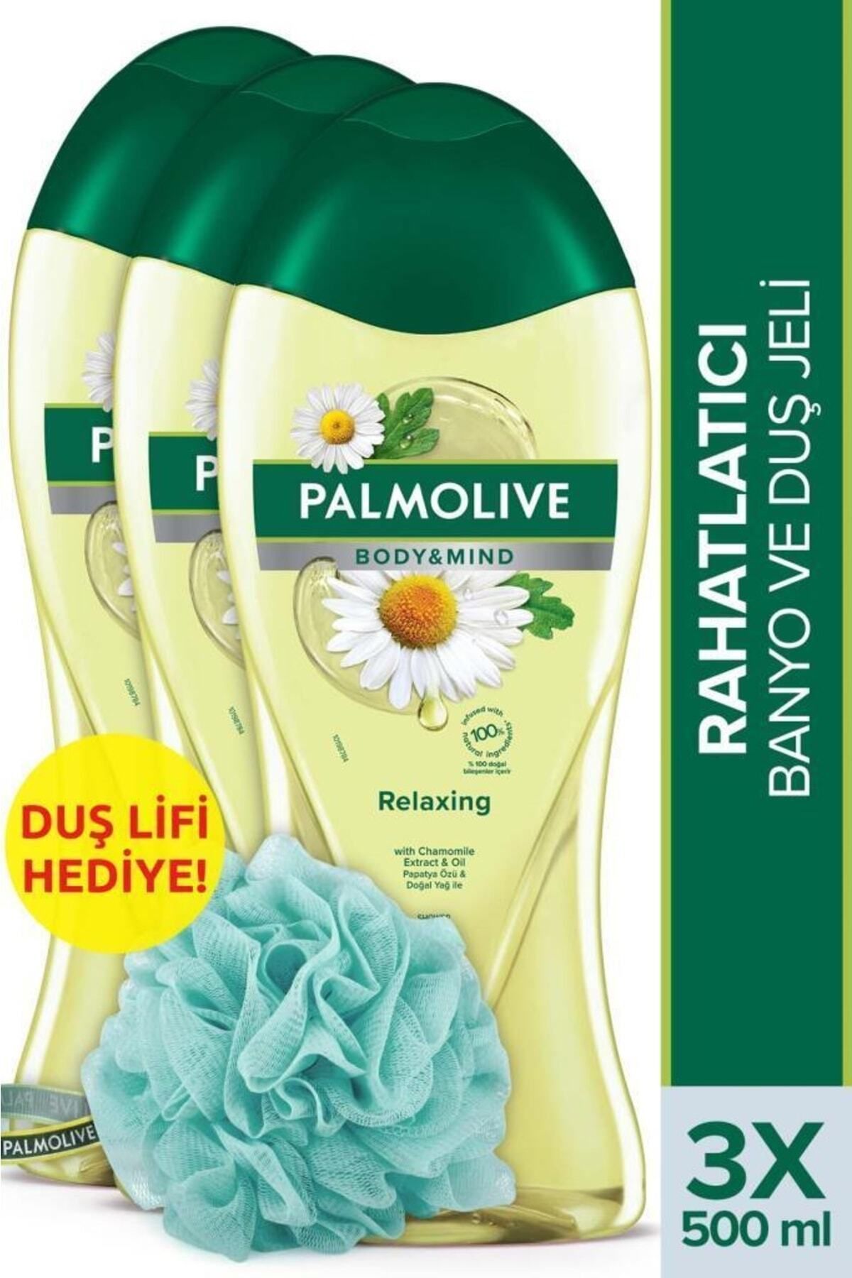 Palmolive Body & Mind Papatya Özü Ve Doğal Yağ Ile Banyo Ve Duş Jeli 500 ml X 3 Adet Duş Lifi Hedi