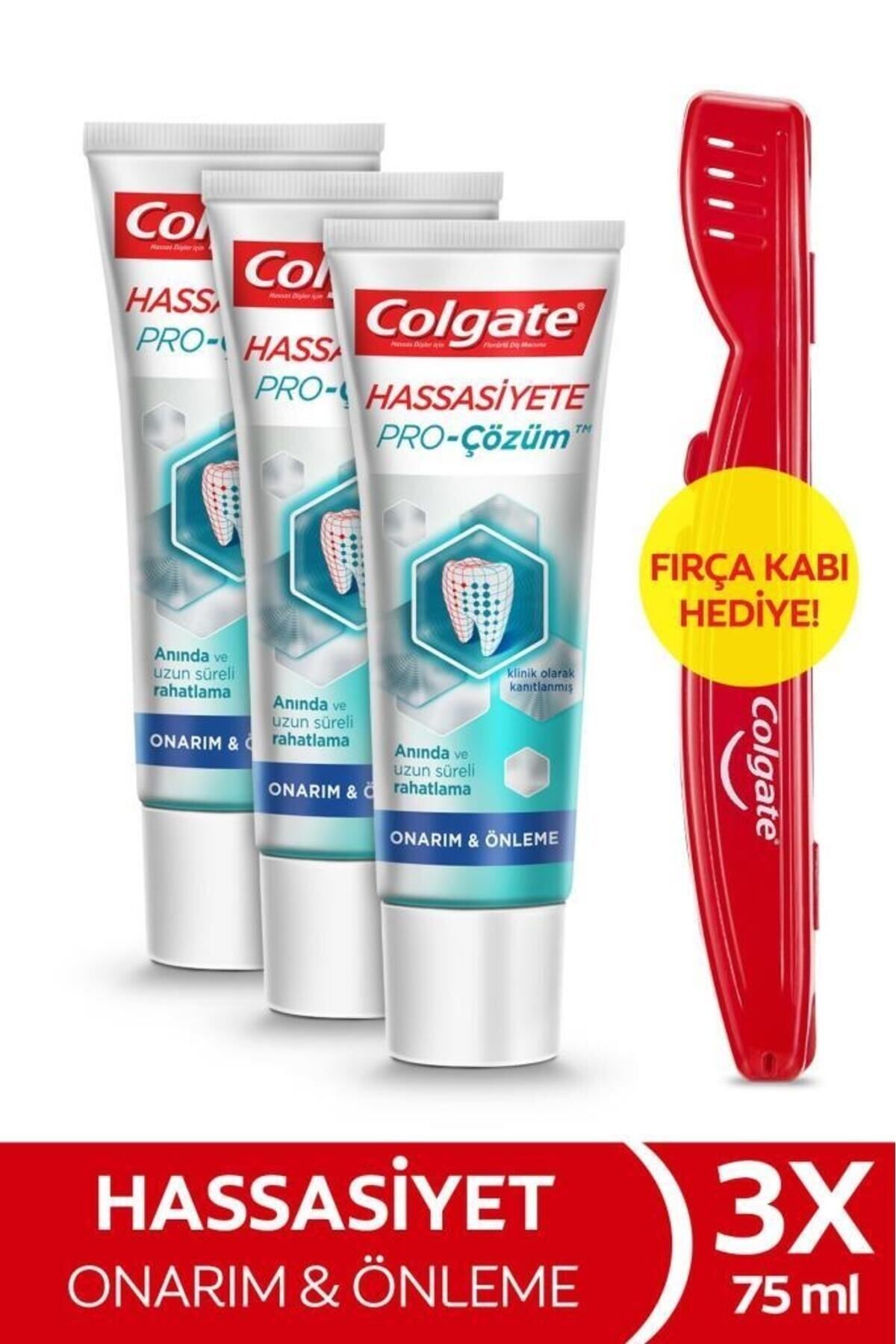 Colgate Hassasiyete Pro Çözüm Onarım ve Önleme Pro Relief Diş Macunu 75 ml x3 Adet+Fırça Kabı Hediye