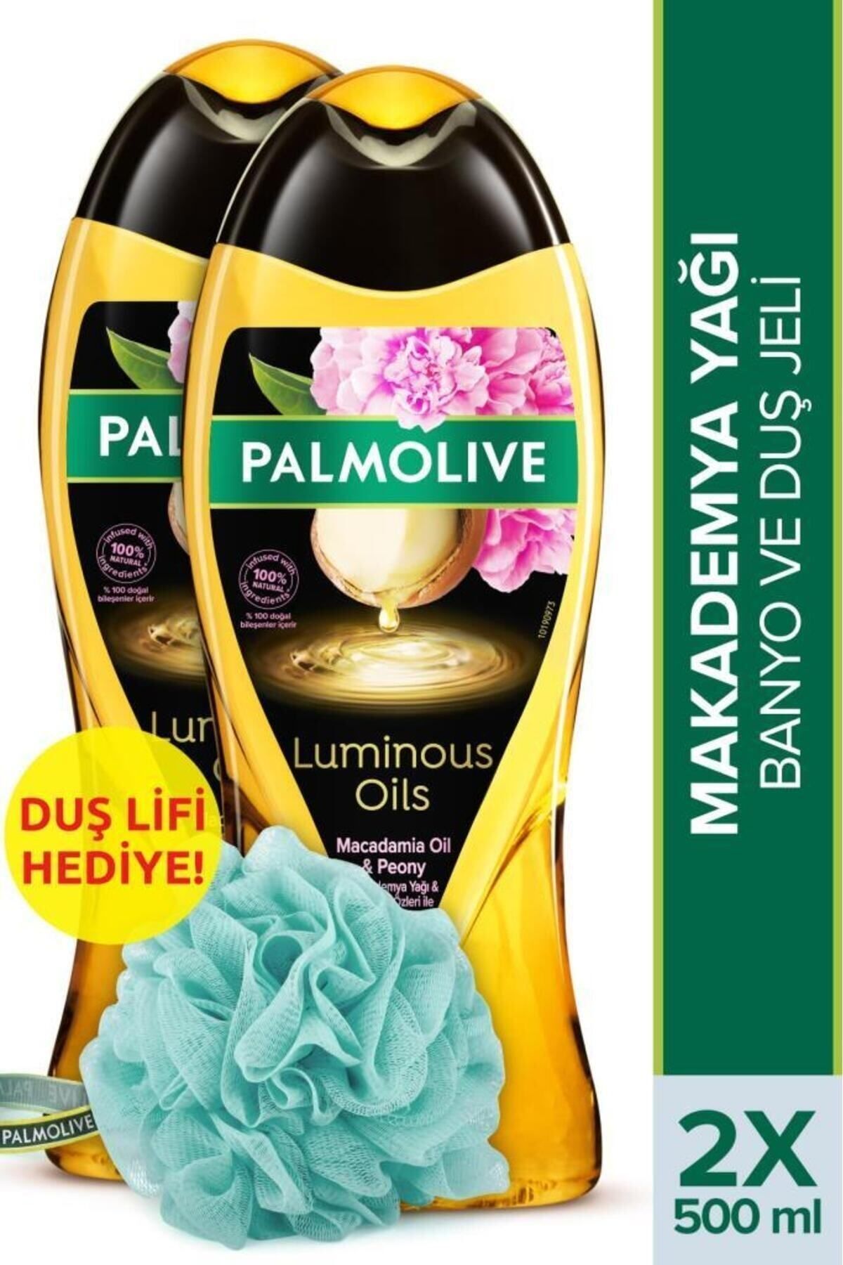 Palmolive Luminous Oils Makademya Yağı Banyo ve Duş Jeli 500 ml x 2 Adet + Duş Lifi Hediyeli