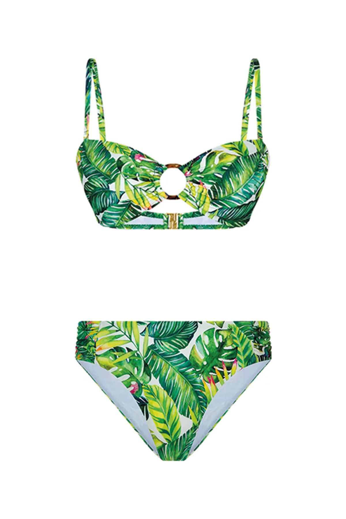 Bonesta Yeşil Palmiye Desenli Halka Aksesuarlı Bikini Takımı