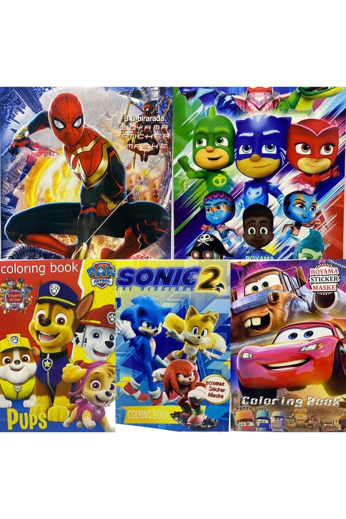afreyz oyuncak Boyama Kitabı Pijamaskeliler Paw Patrol Sonic Cars Şimşek Mcqueen Örümcek Adam Boyama Kitap 5’li Set