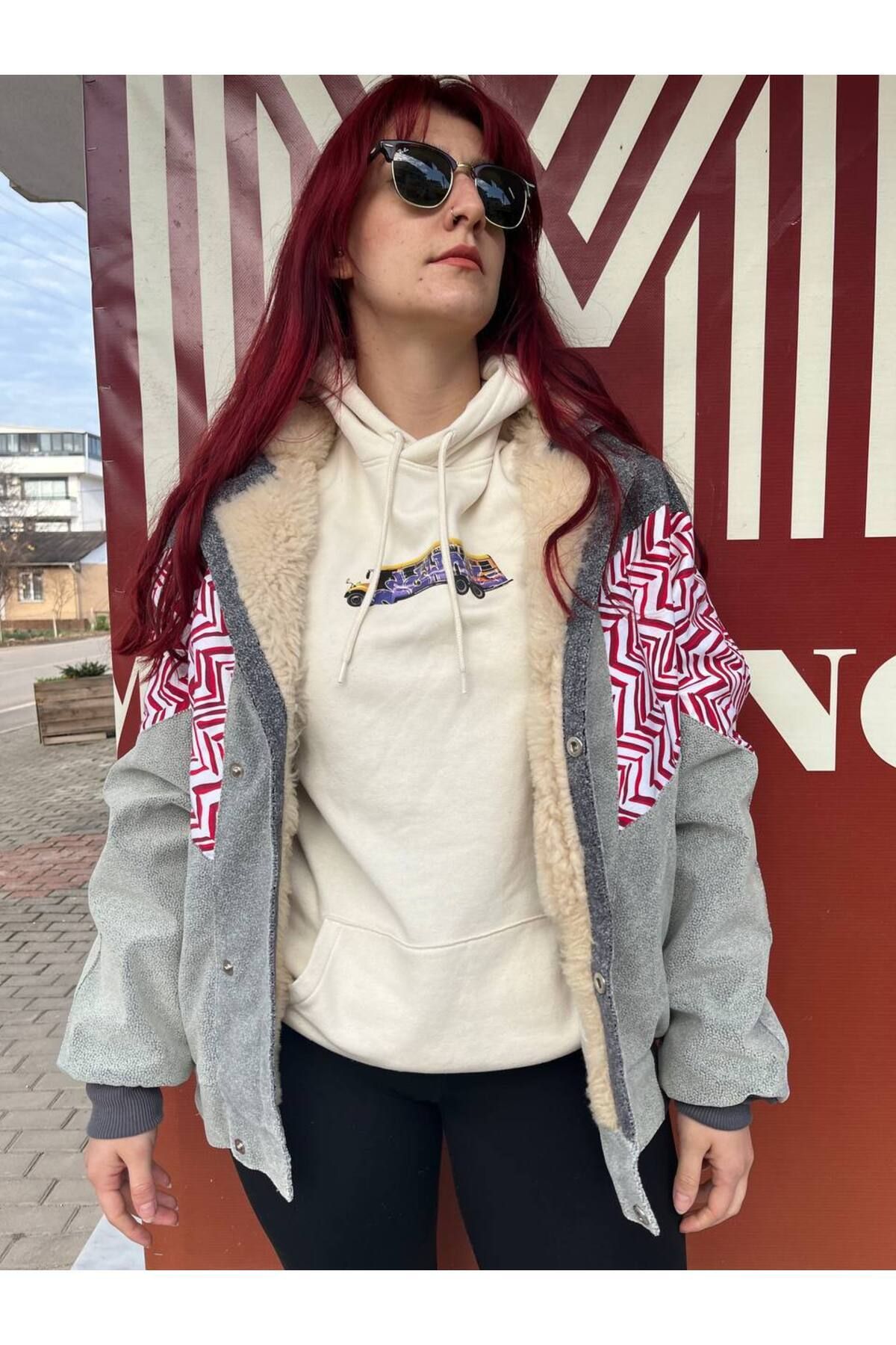 Aztek Kadın Retro Unisex Oversize Vintage Ceket Akg3